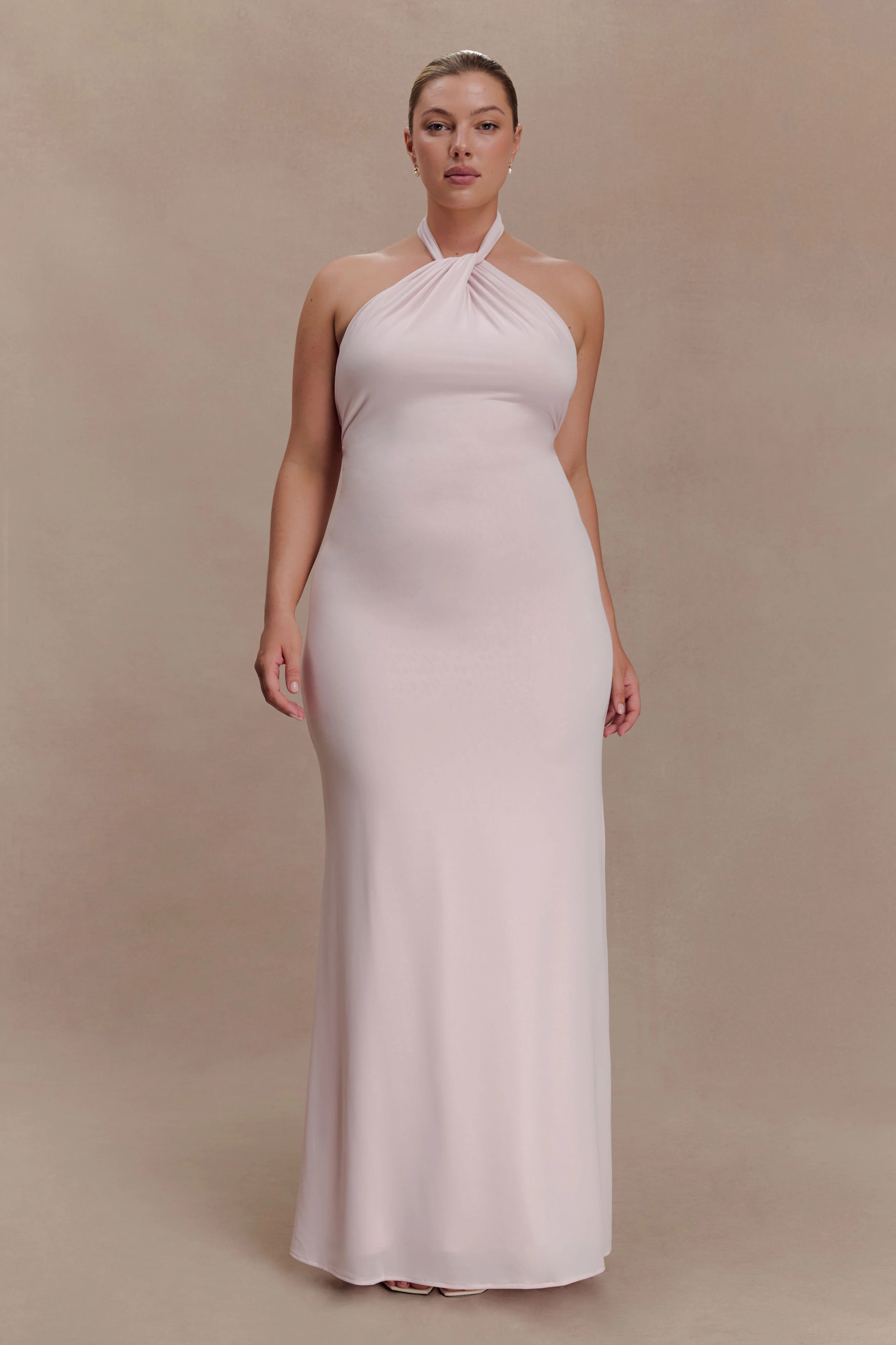 Elyna Slinky Halter Maxi Dress - Pale Pink - Image 5