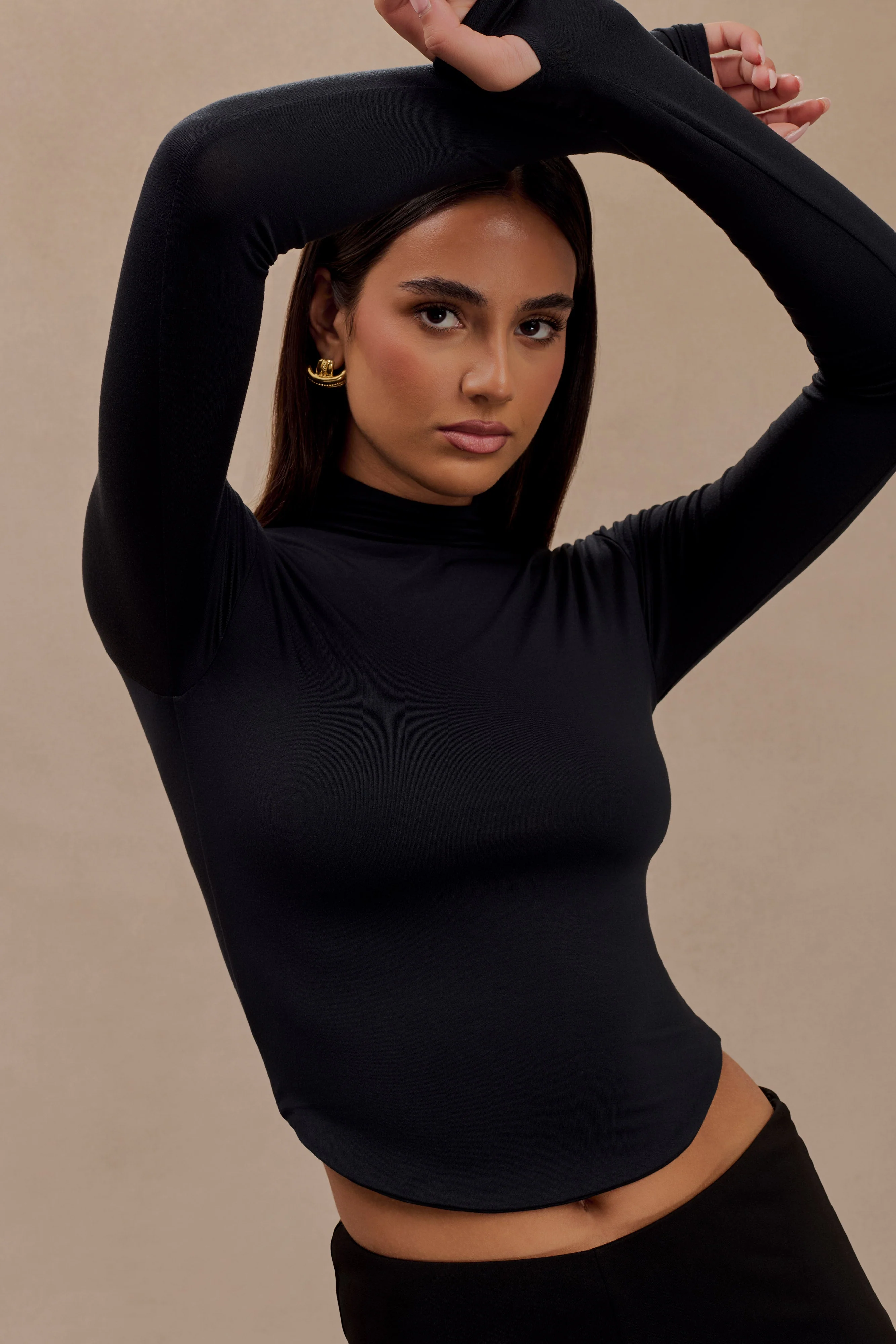 Ember Modal Long Sleeve High Neck Top - Black - Image 5