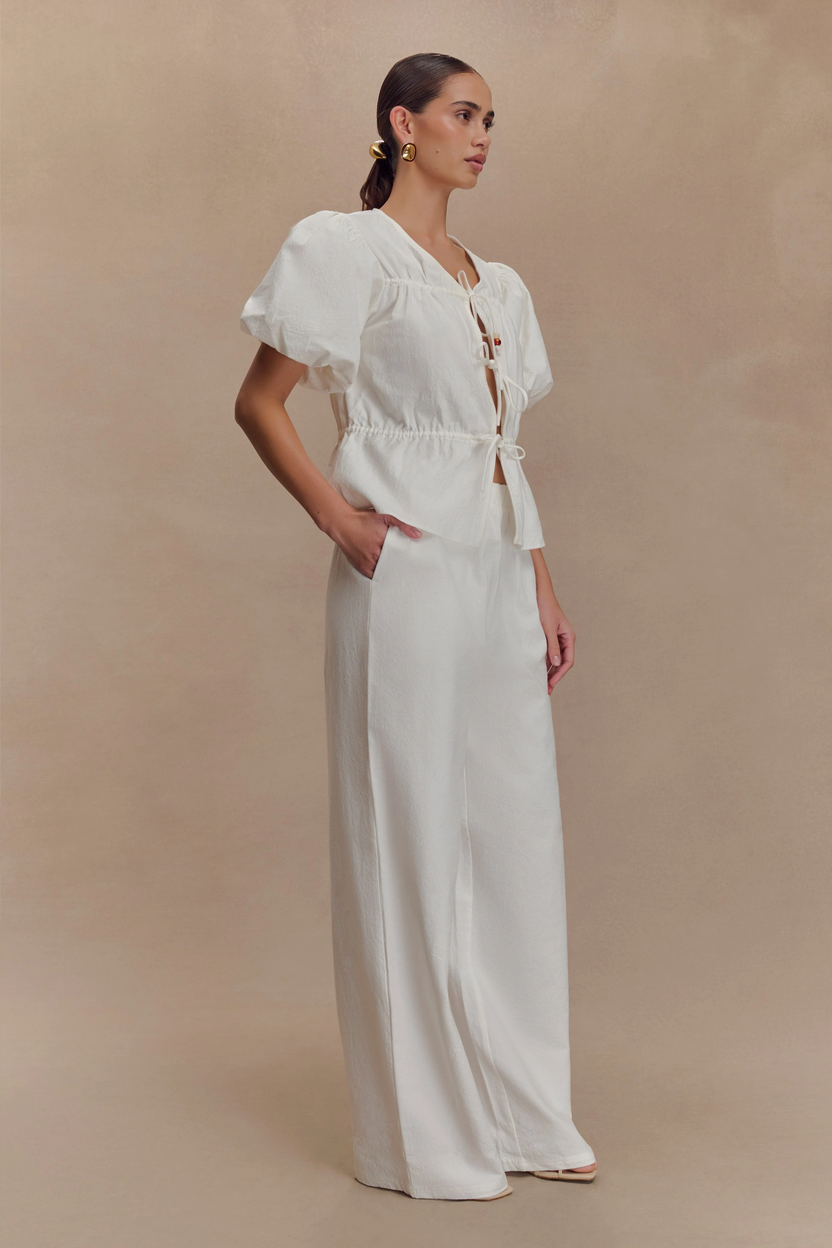 Emilie Puff Sleeve Cotton Top - White - Image 5