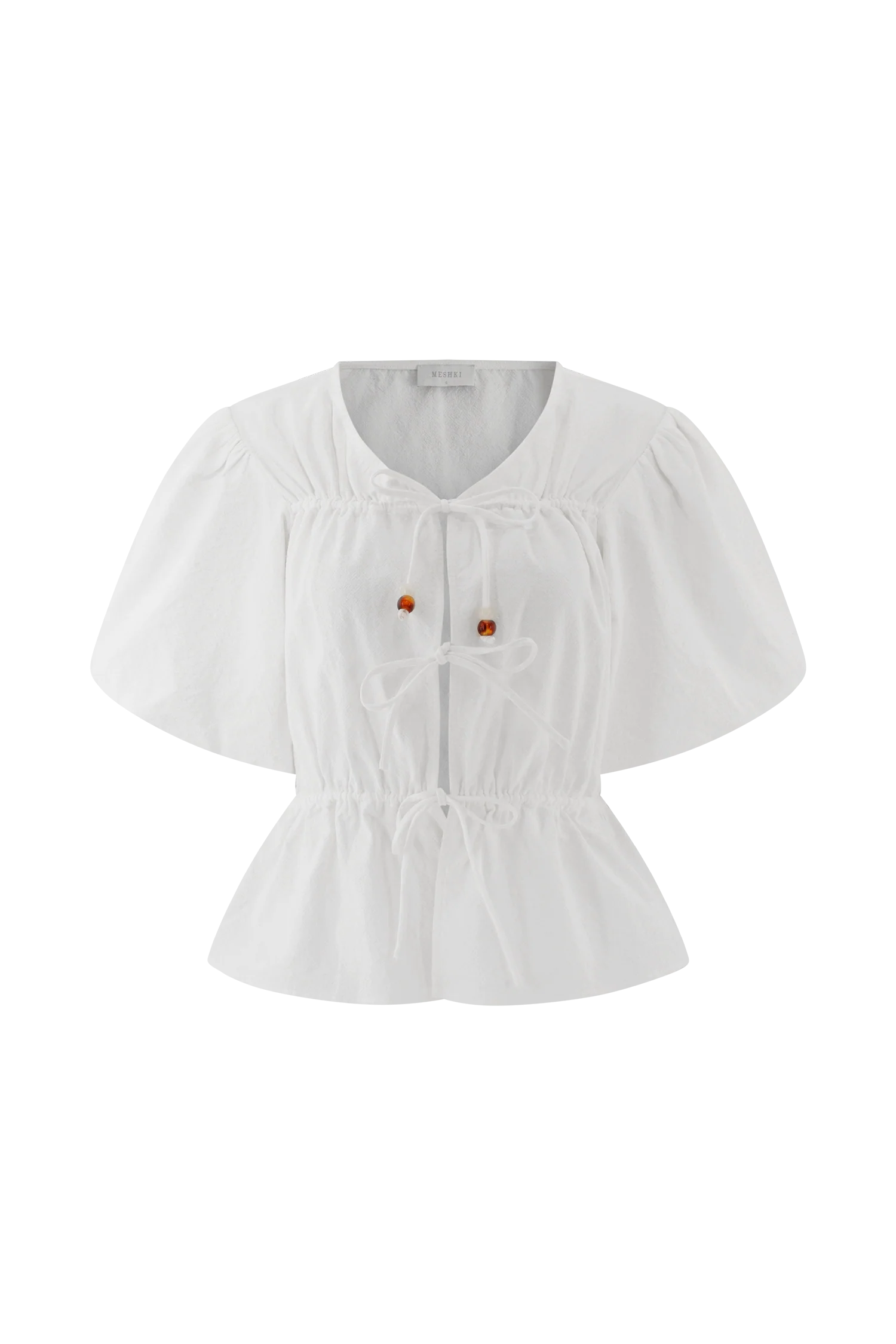 Emilie Puff Sleeve Cotton Top - White - Image 9