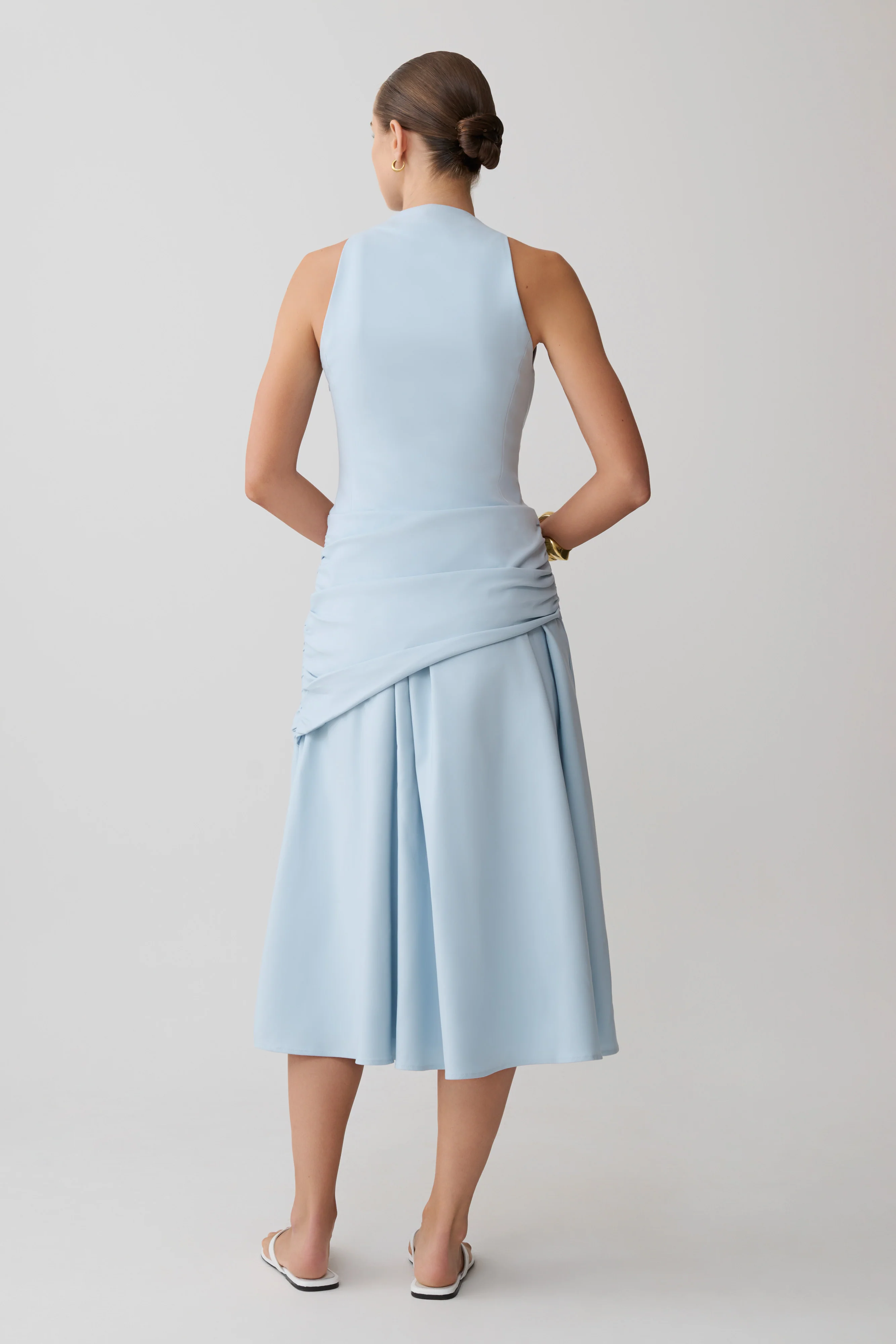 Emily Wrapped Waist Midi Dress - Sky Blue - Image 2