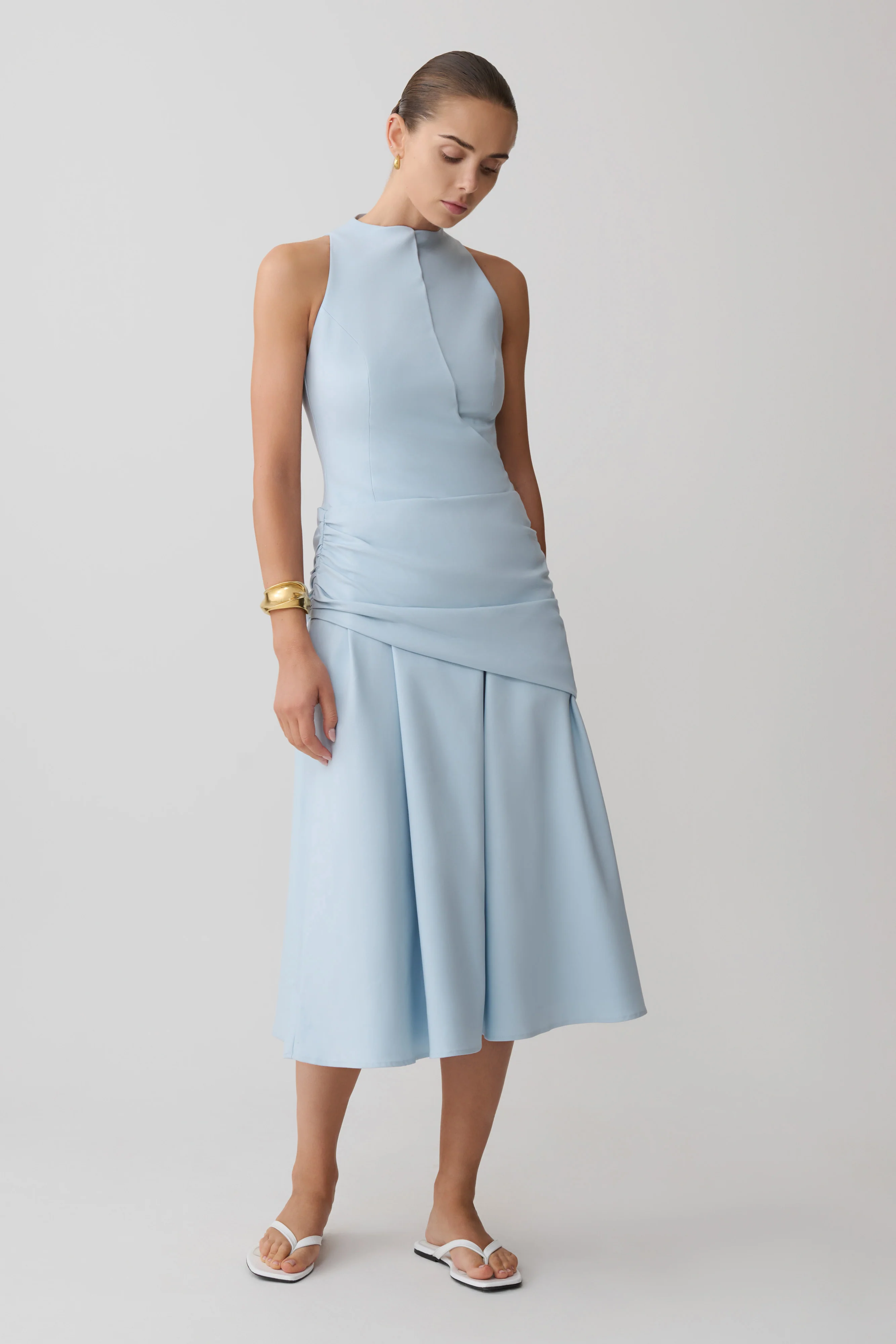Emily Wrapped Waist Midi Dress - Sky Blue - Image 4