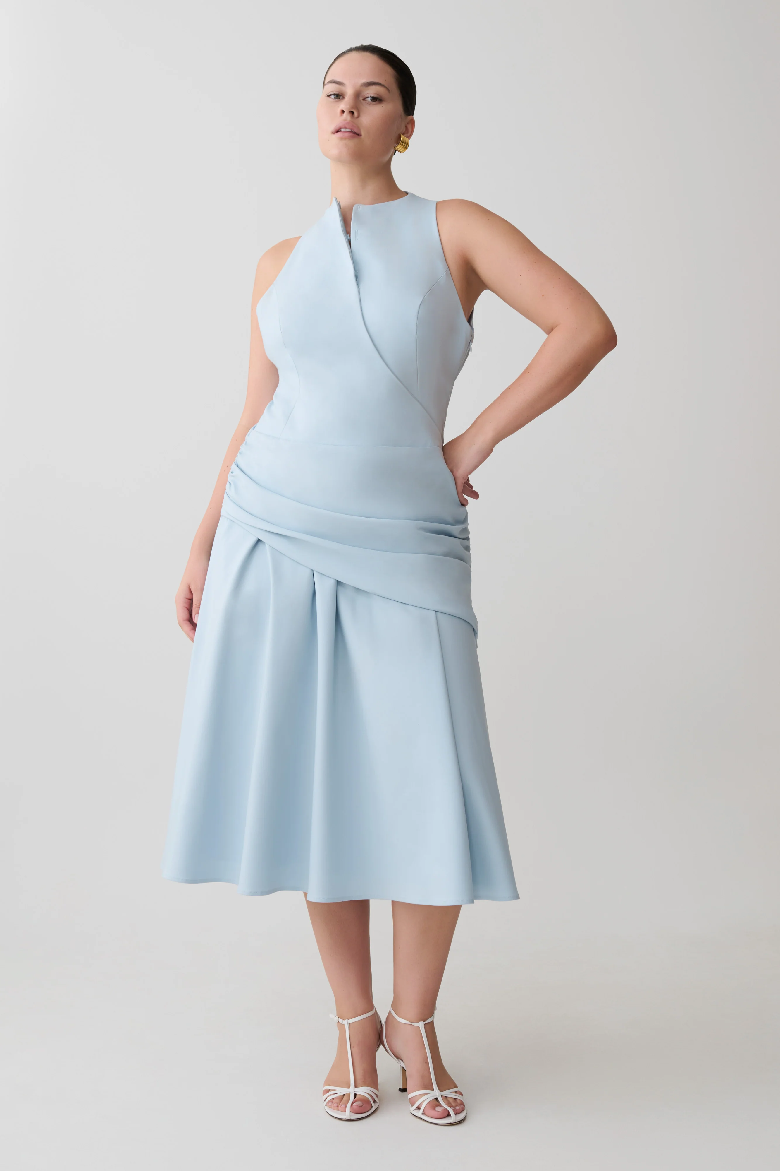 Emily Wrapped Waist Midi Dress - Sky Blue - Image 5