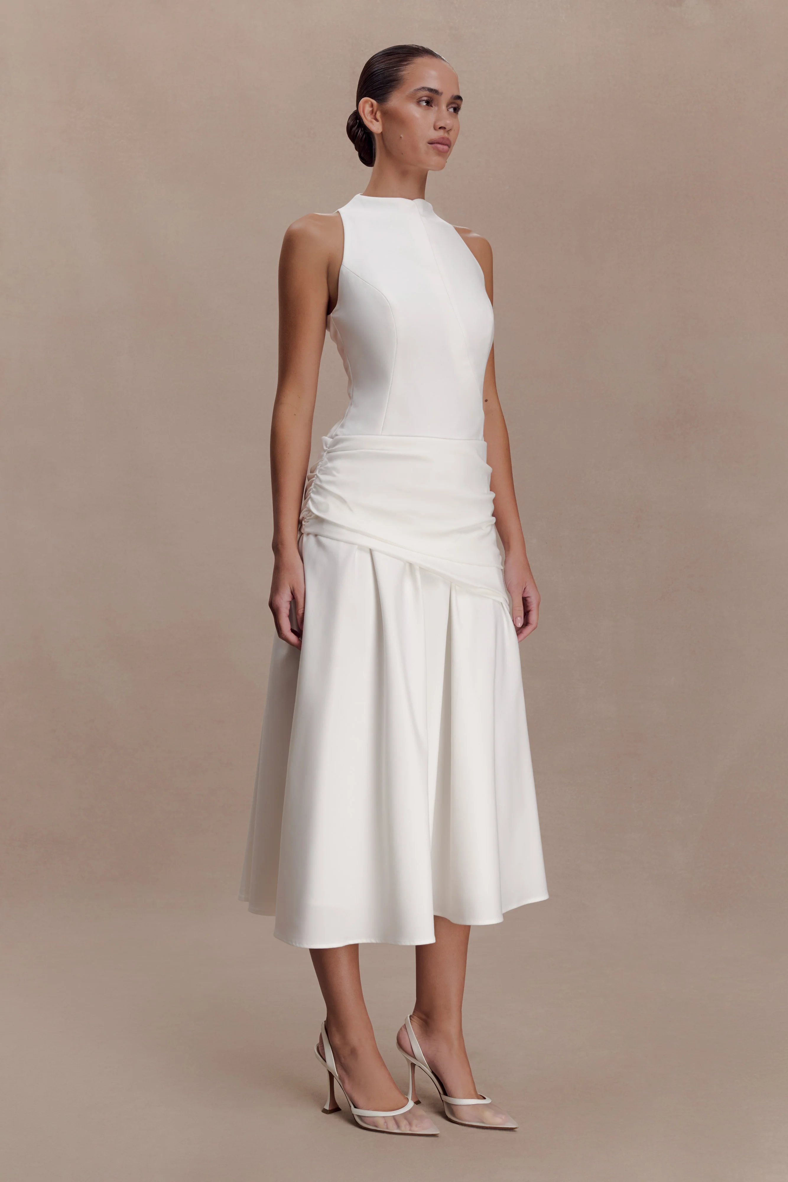 Emily Wrapped Waist Midi Dress - White - Image 4