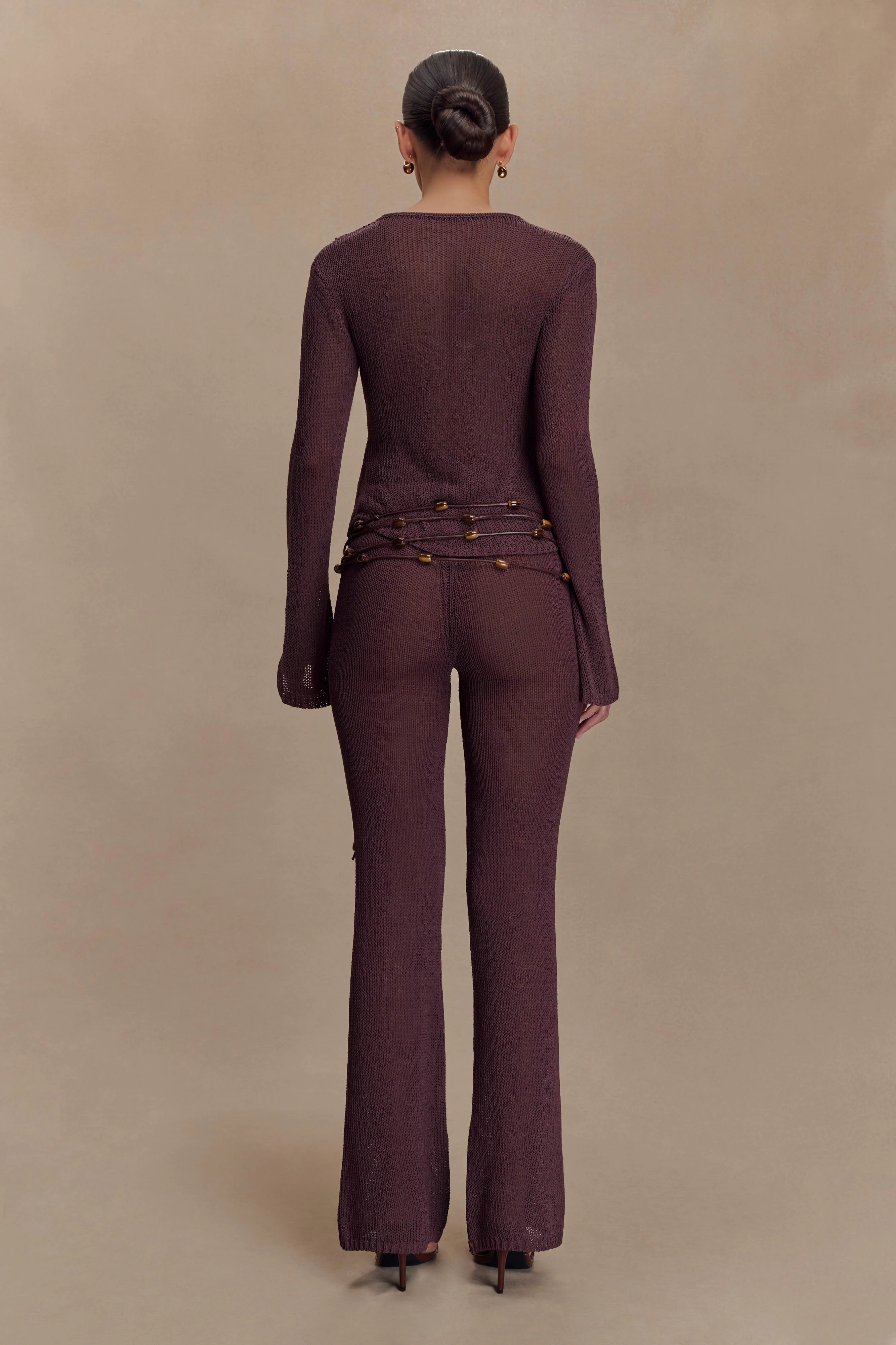 Enid Faux Leather Beaded Belt - Chocolate - Image 2