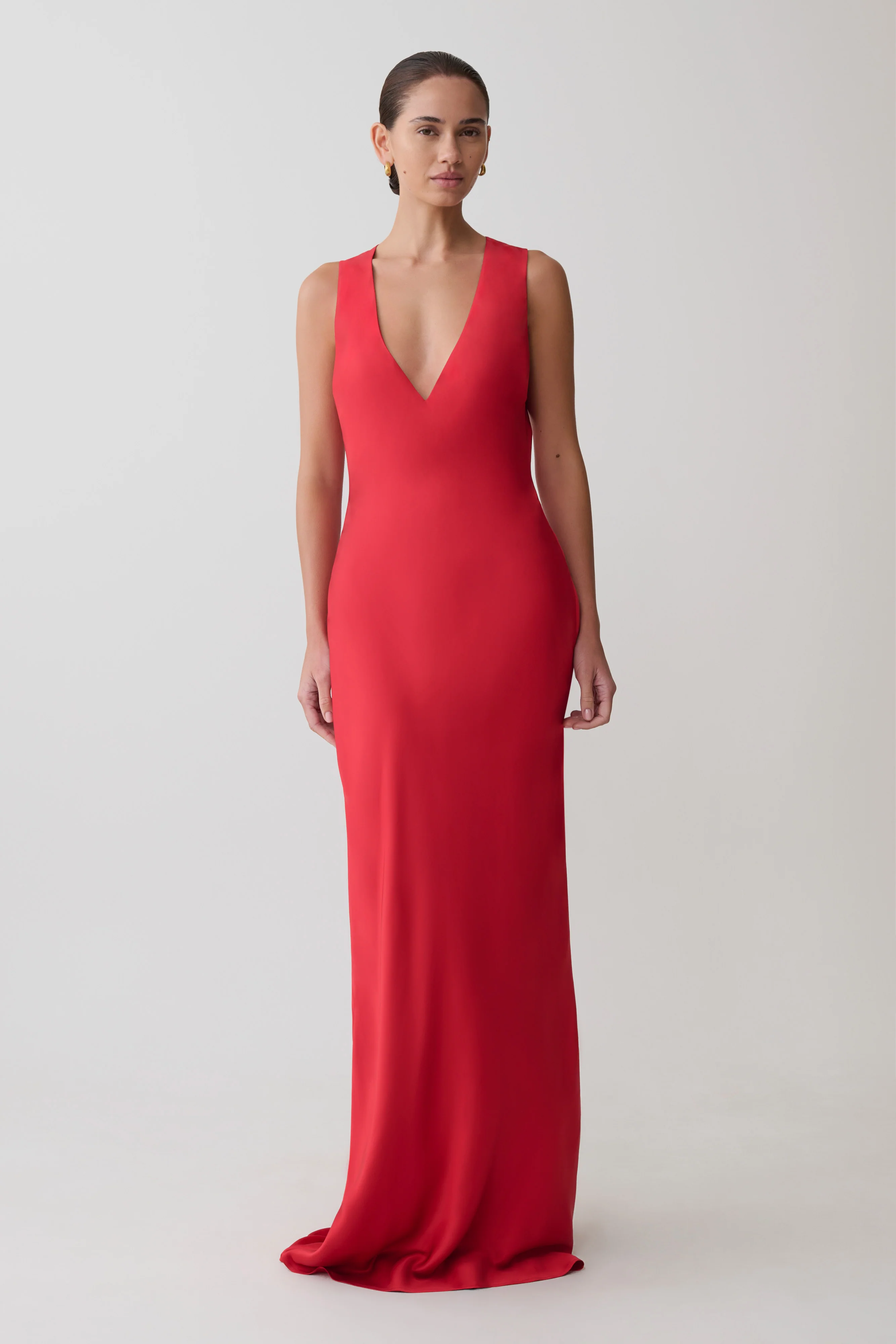 Esme Plunge Satin Maxi Dress - Red - Image 3