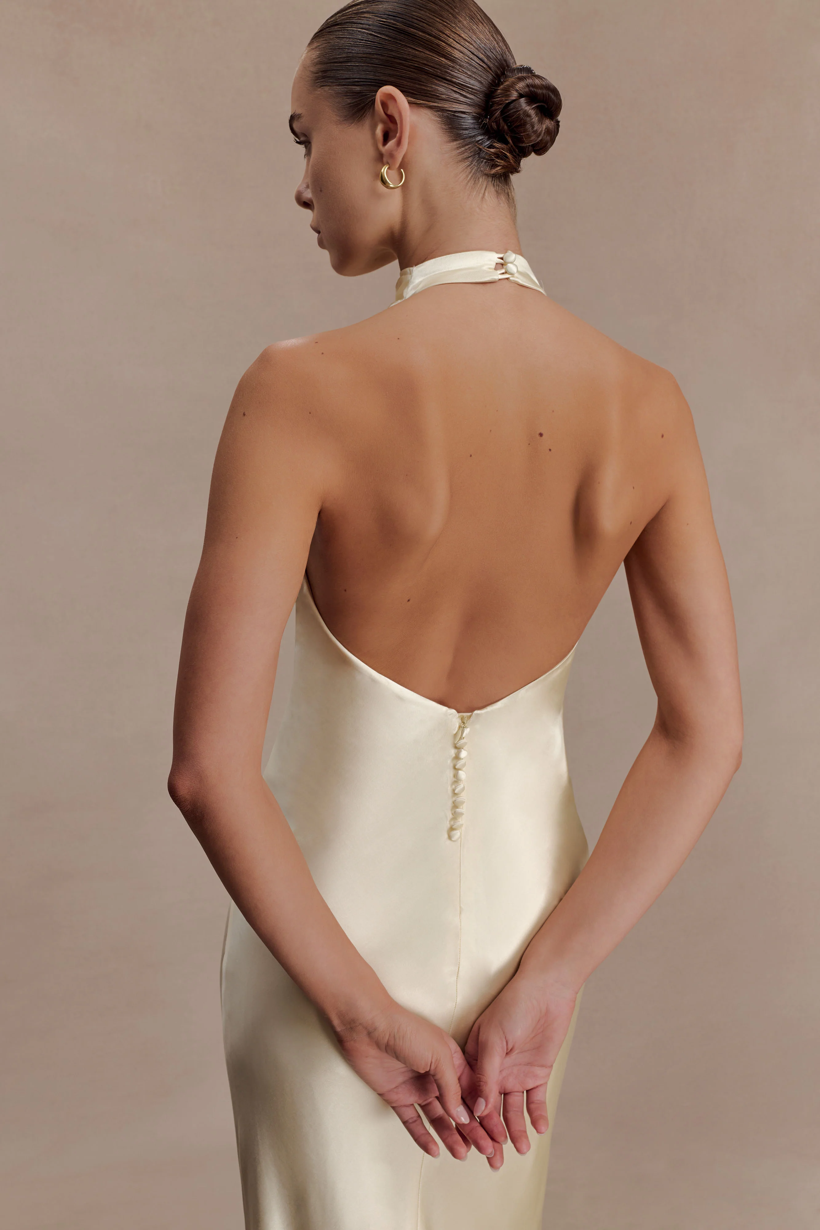 Esther Iridescent Satin Cowl Maxi Dress - Lemon Sorbet - Image 5