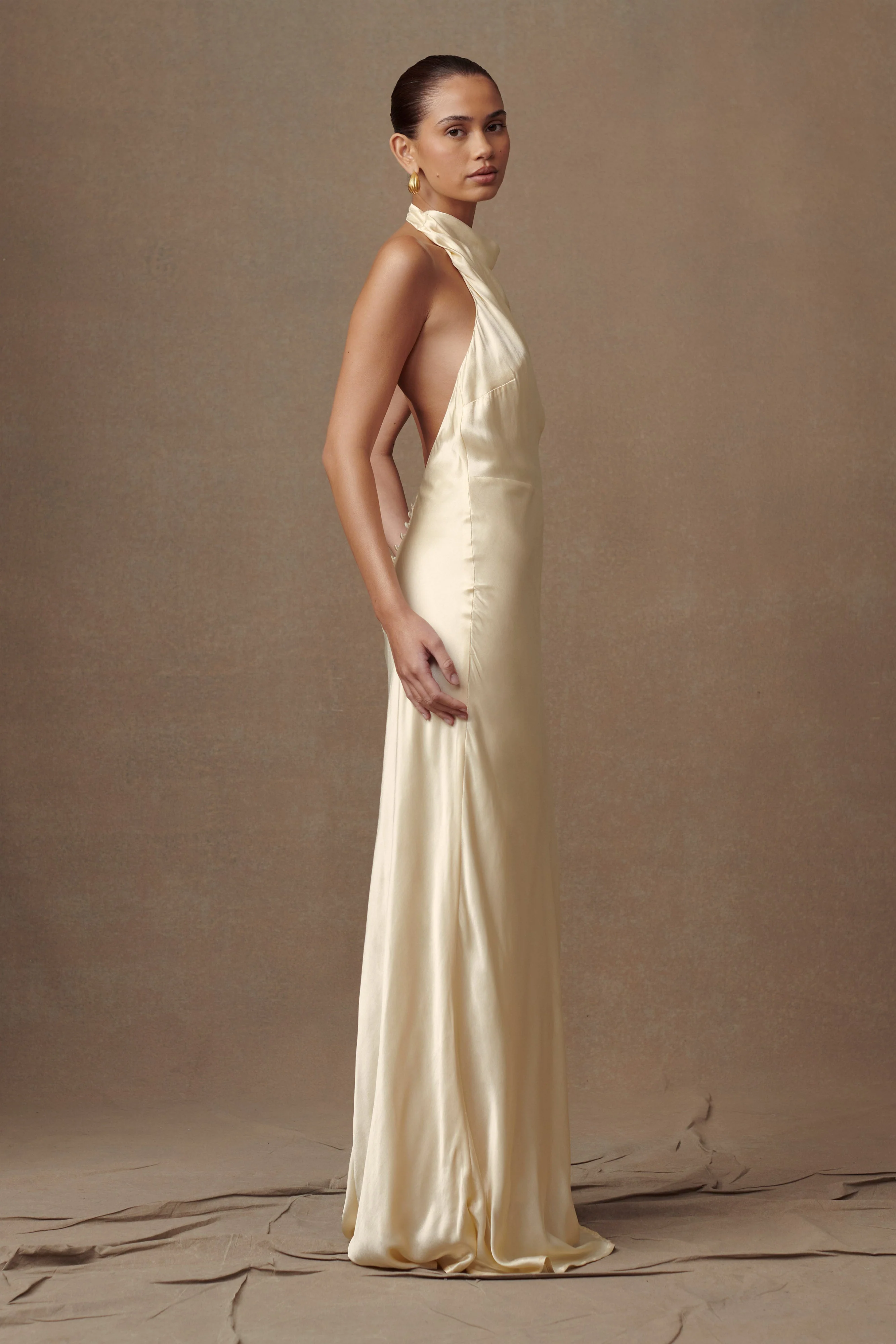 Esther Iridescent Satin Cowl Maxi Dress - Lemon Sorbet - Image 9