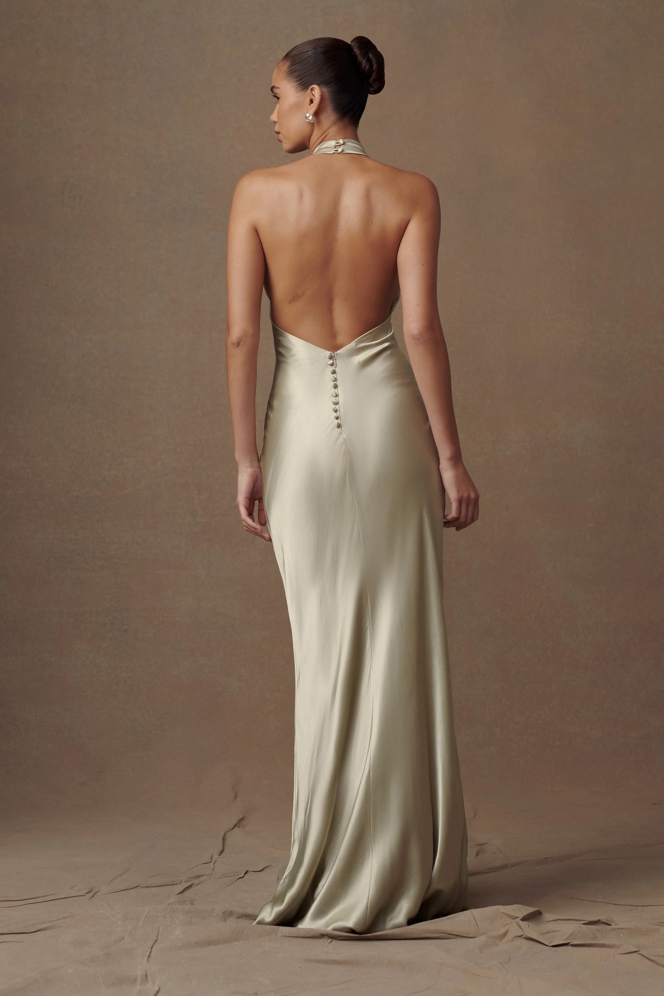 Esther Iridescent Satin Cowl Maxi Dress - Sage - Image 2