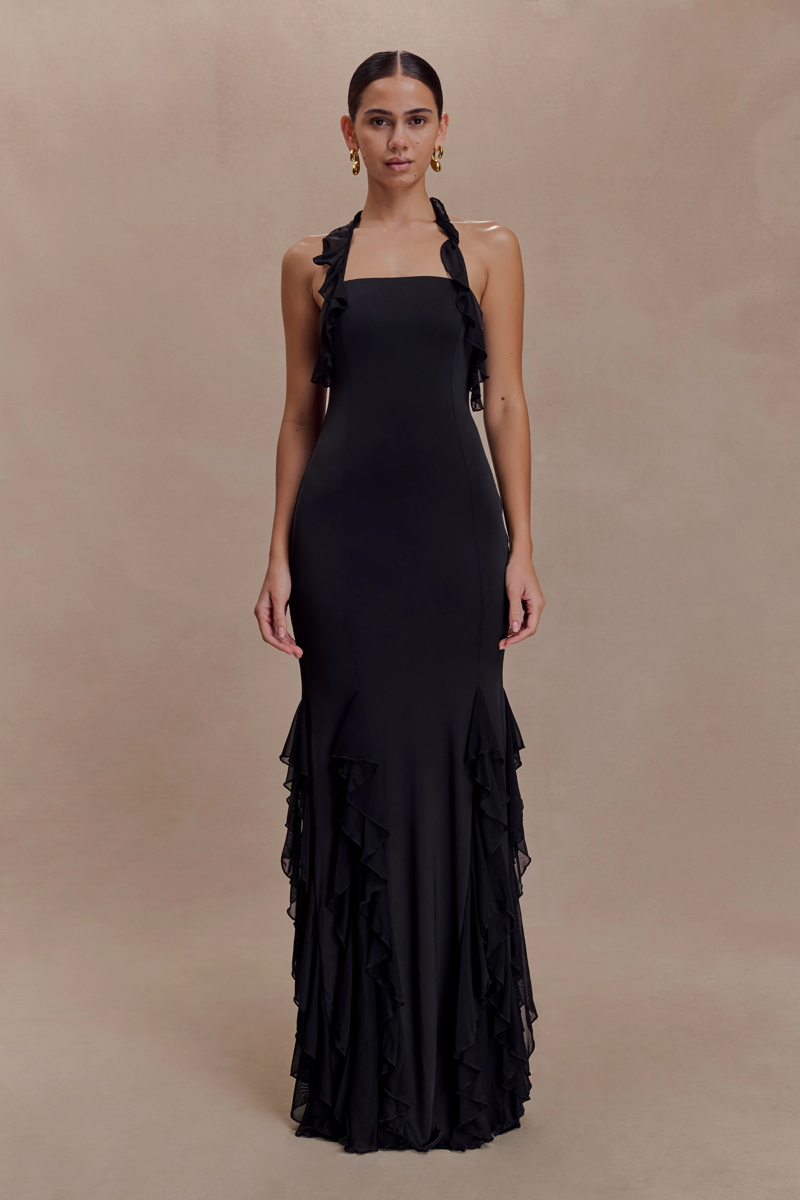Etta Ruffle Slinky Maxi Dress - Black - Image 2