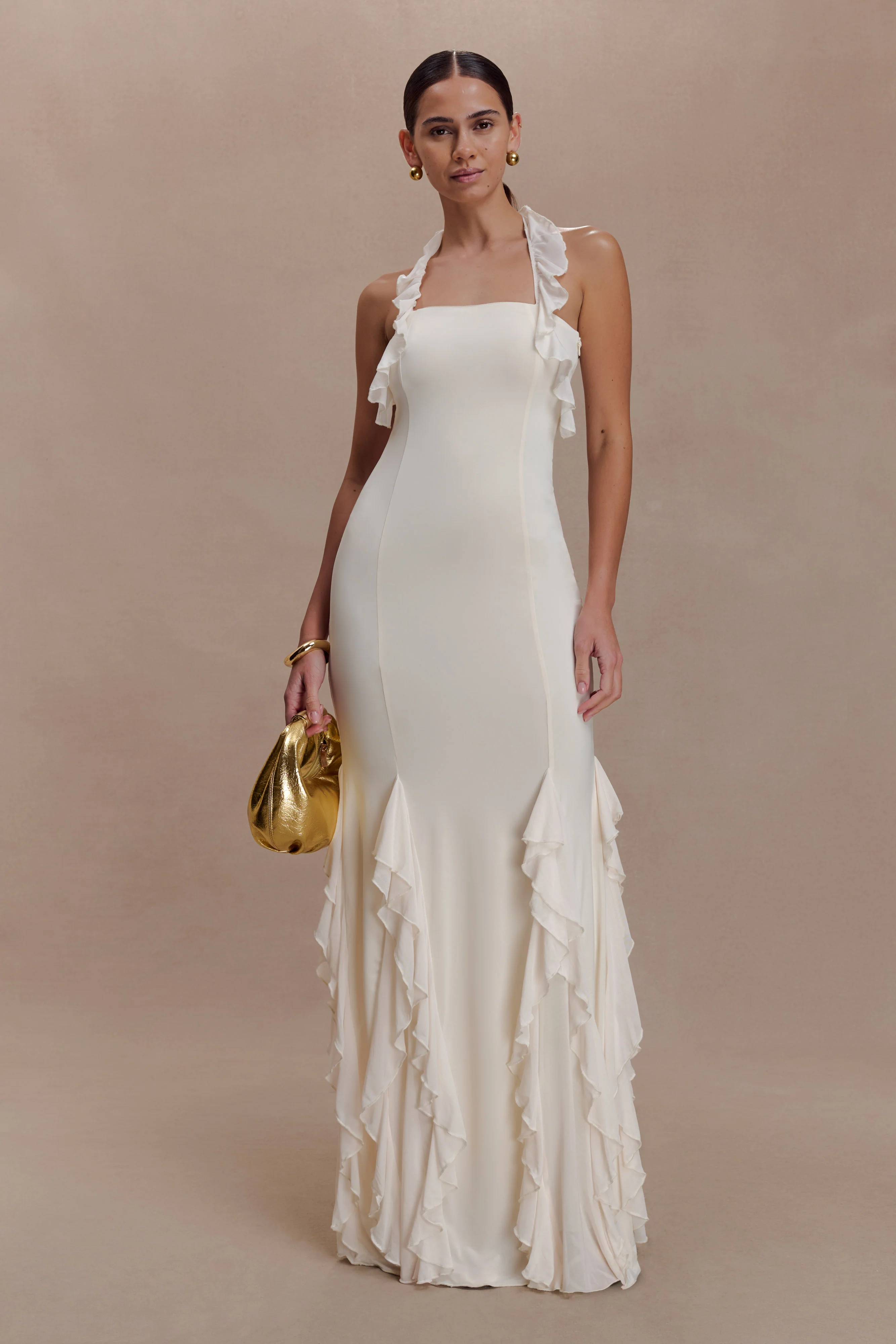 Etta Ruffle Slinky Maxi Dress - Ivory - Image 2
