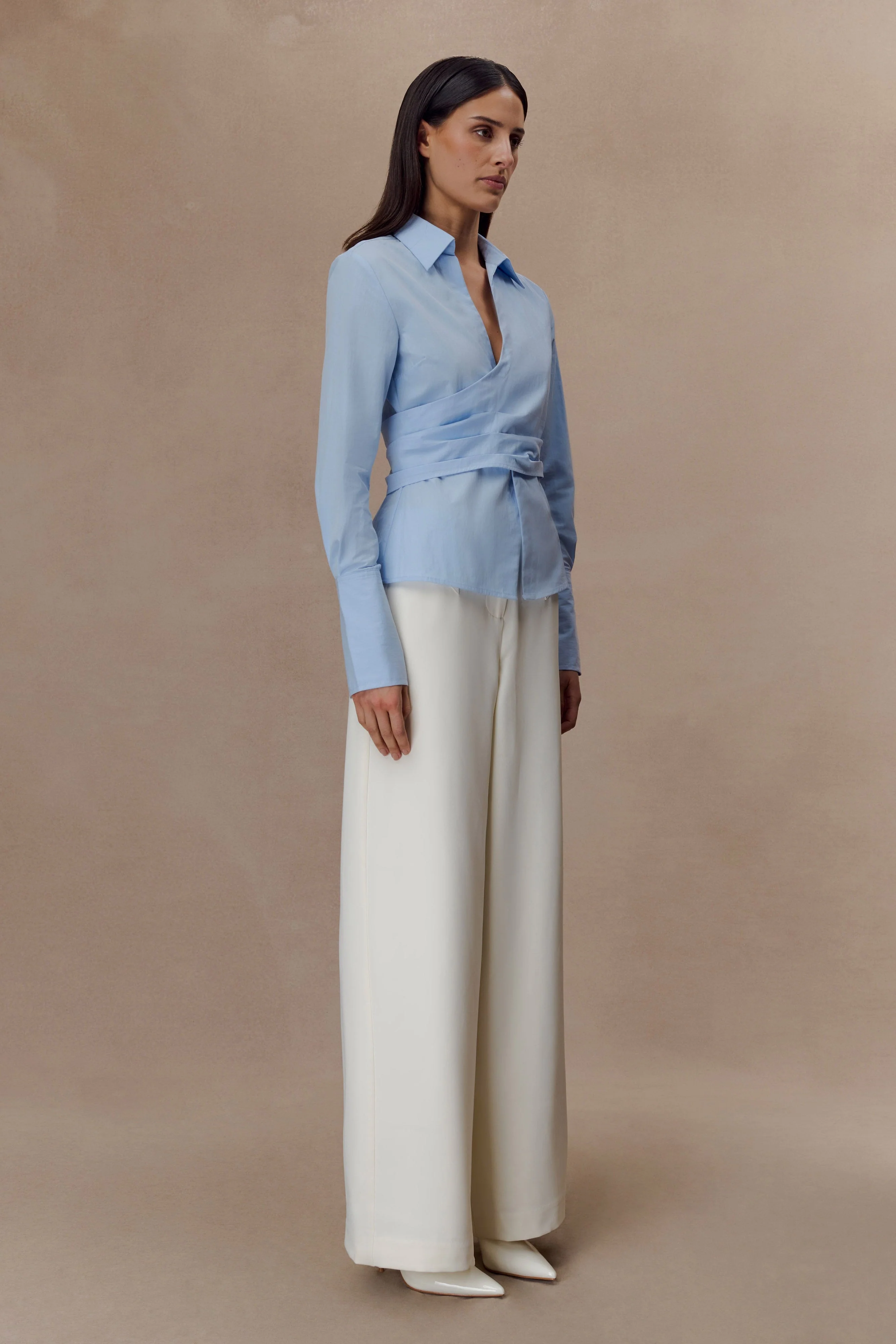 Eugenia Wrap Cotton Shirt - Blue - Image 4
