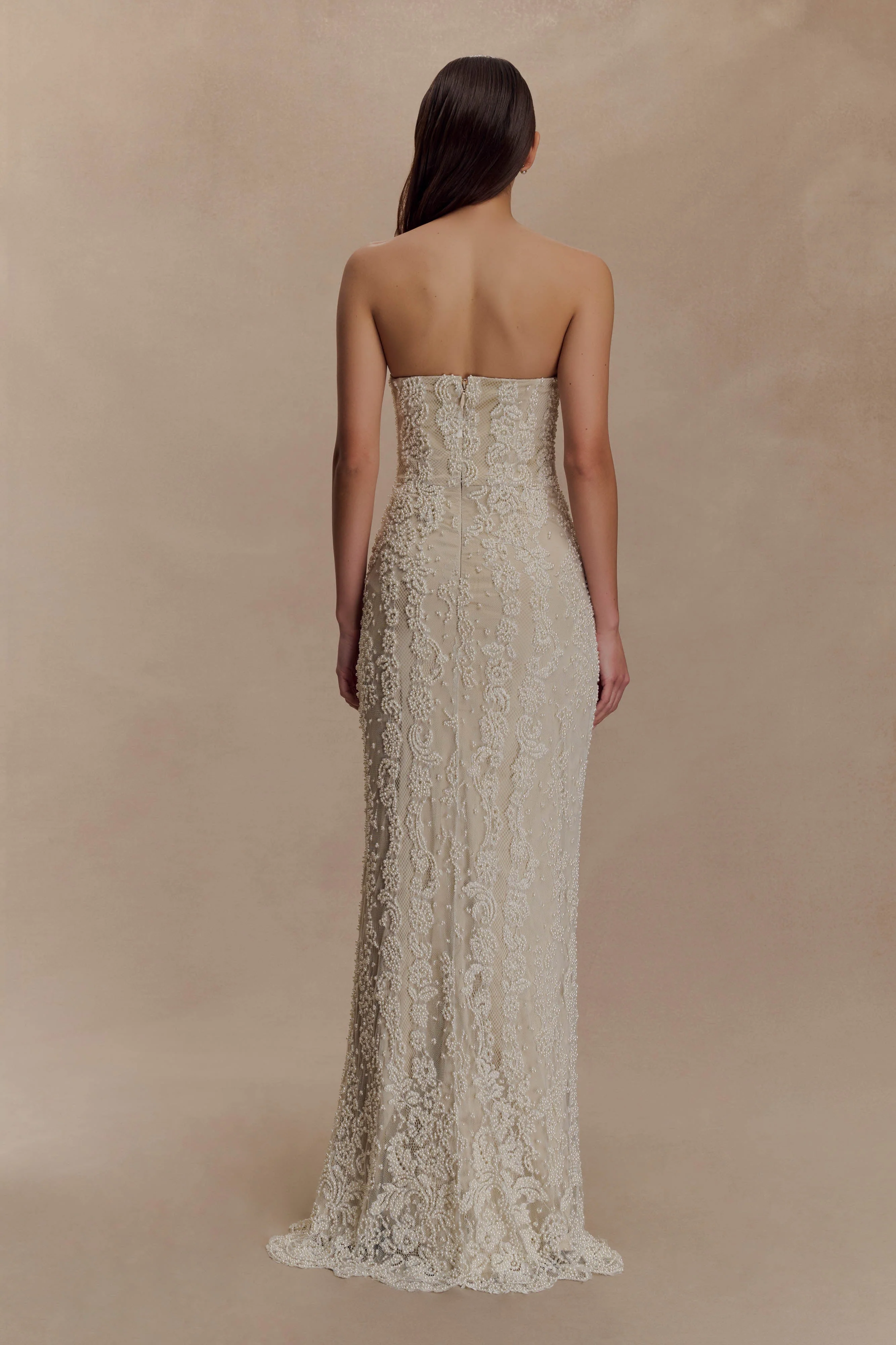 Eva Hand Beaded Pearl & Lace Maxi Dress - White - Image 5