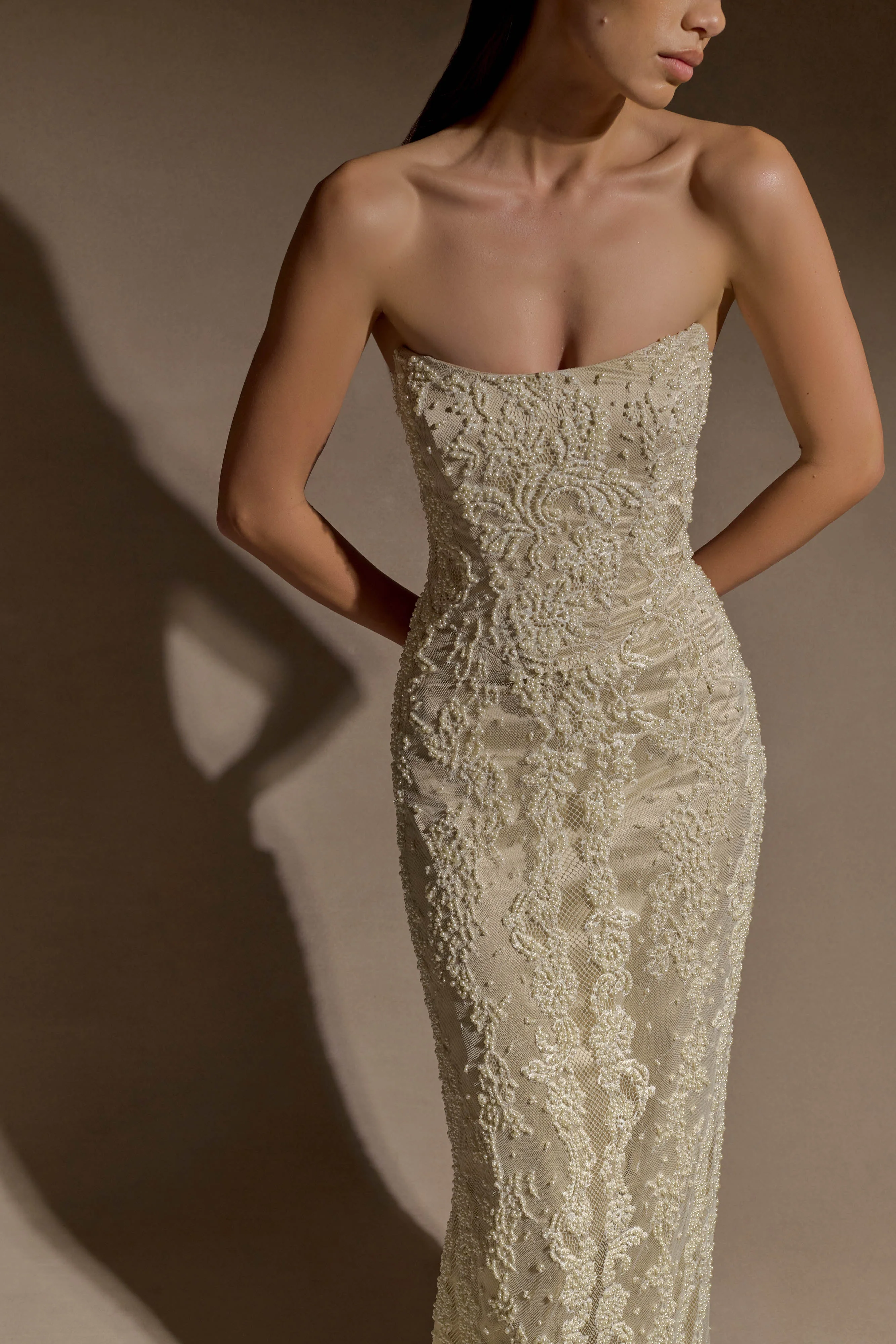 Eva Hand Beaded Pearl & Lace Maxi Dress - White - Image 9
