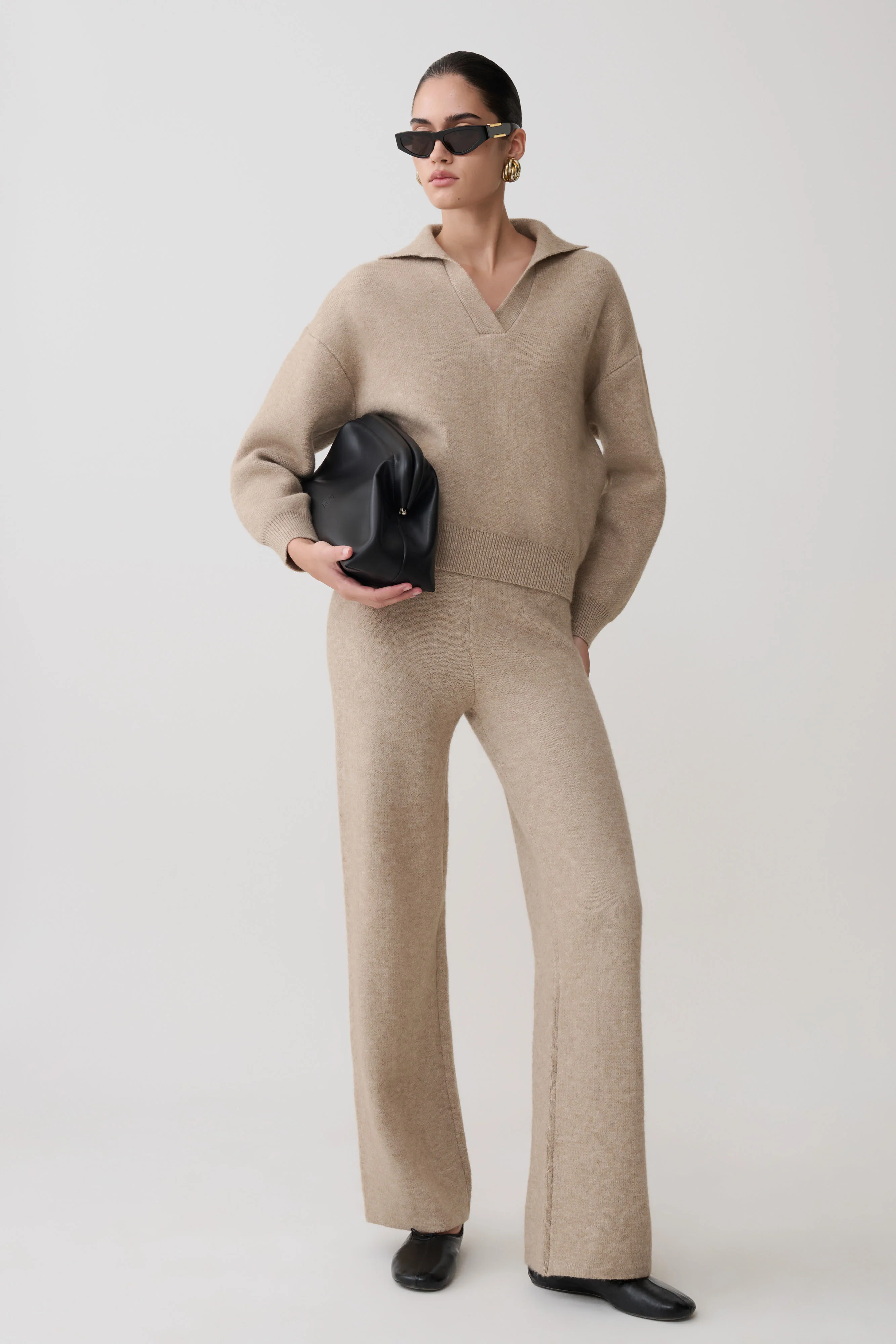 Evan Knit Wide Leg Pants - Beige Marle - Image 3