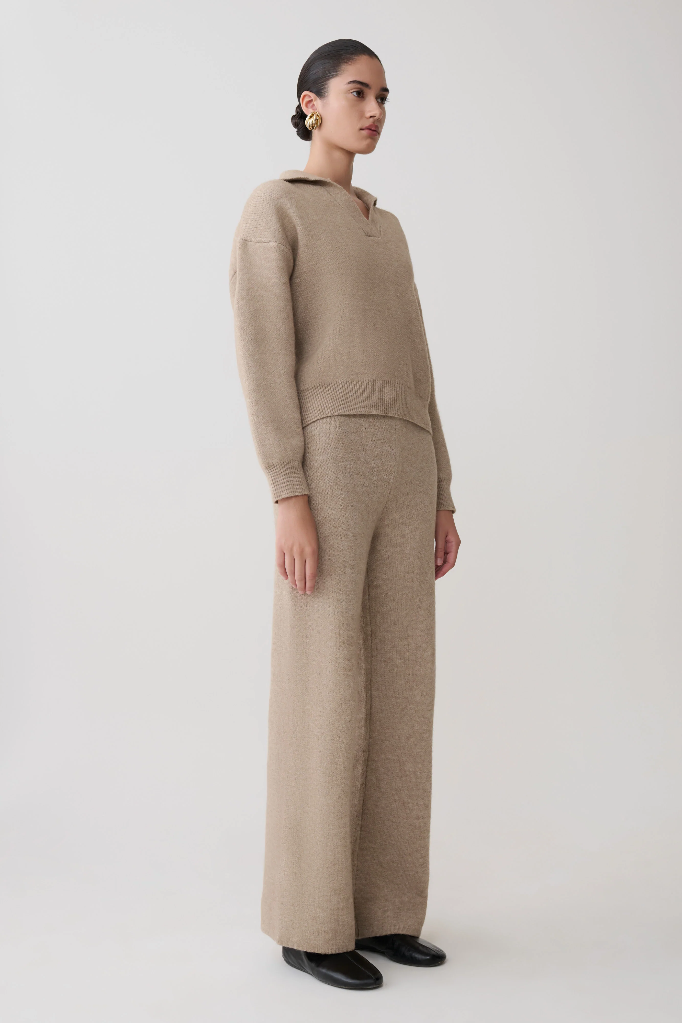 Evan Knit Wide Leg Pants - Beige Marle - Image 4