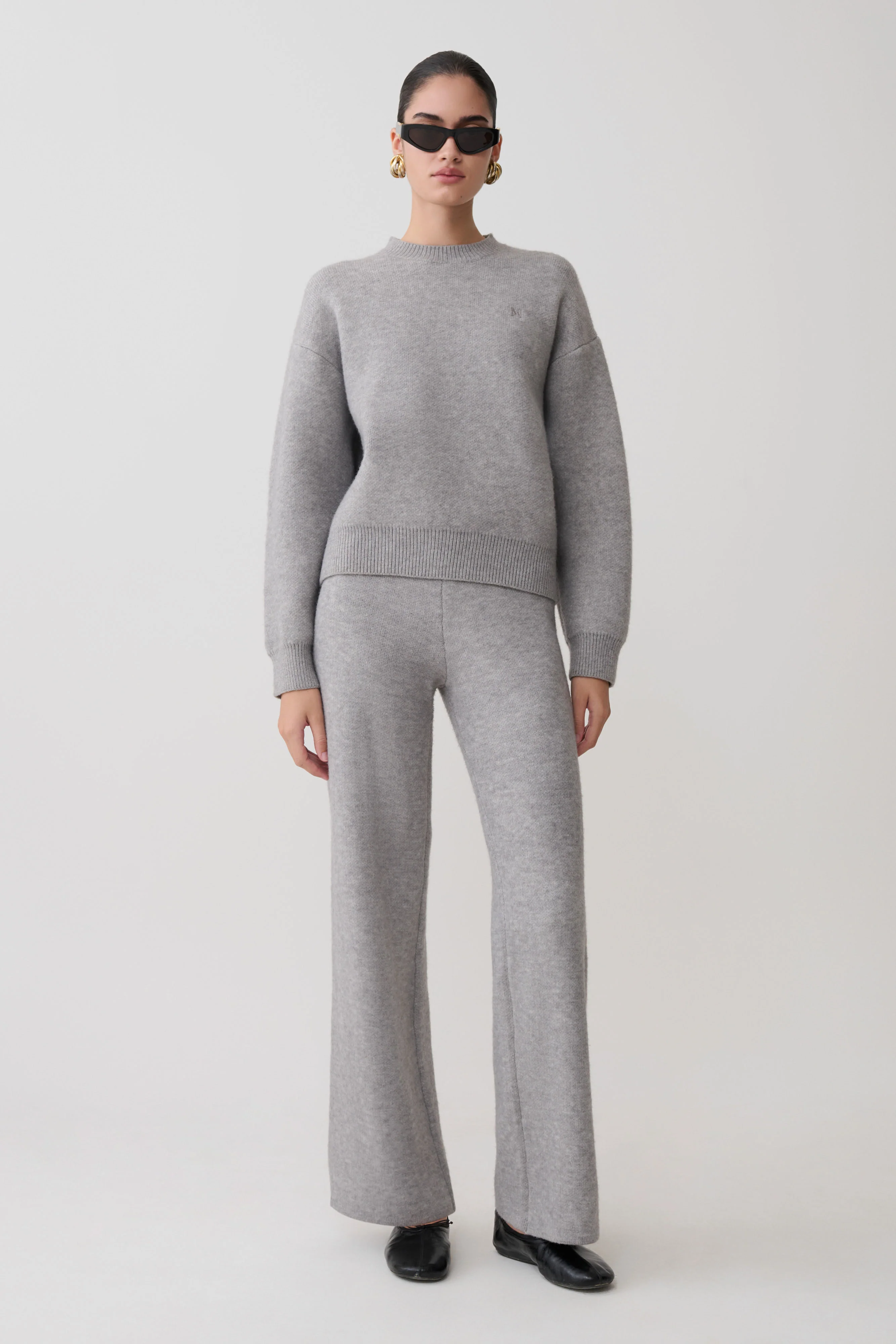 Evan Knit Wide Leg Pants - Grey Marle - Image 7