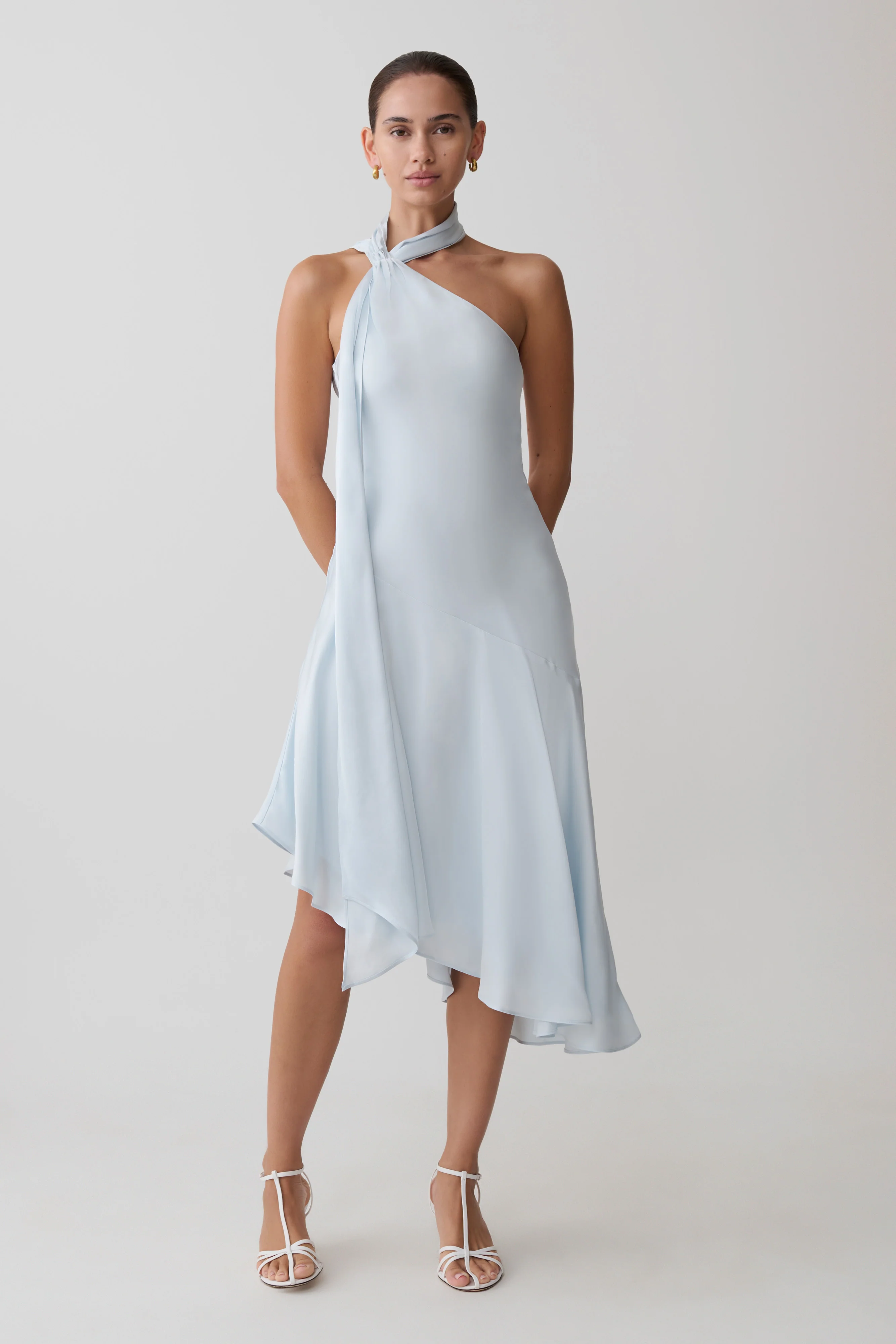 Evelina Halter Asymmetric Hem Midi Dress - Ice Blue - Image 4
