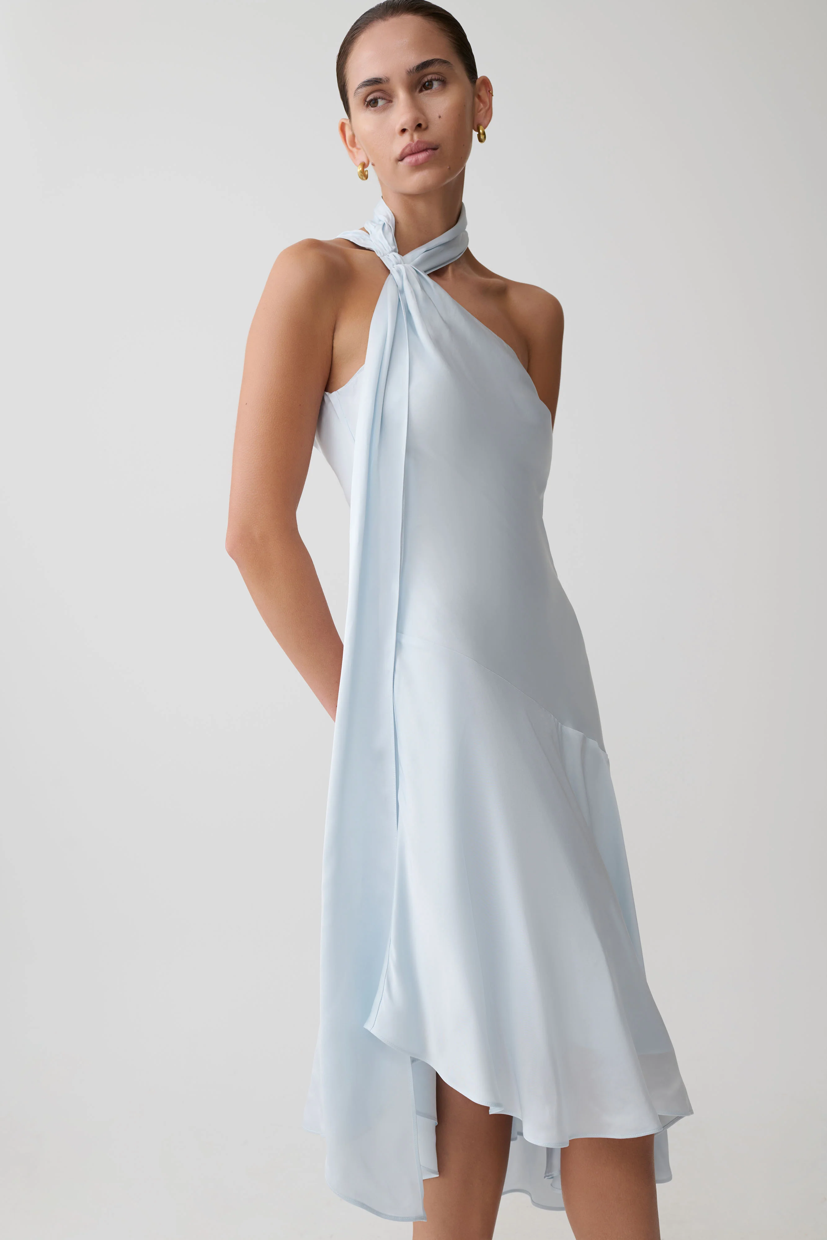 Evelina Halter Asymmetric Hem Midi Dress - Ice Blue - Image 6