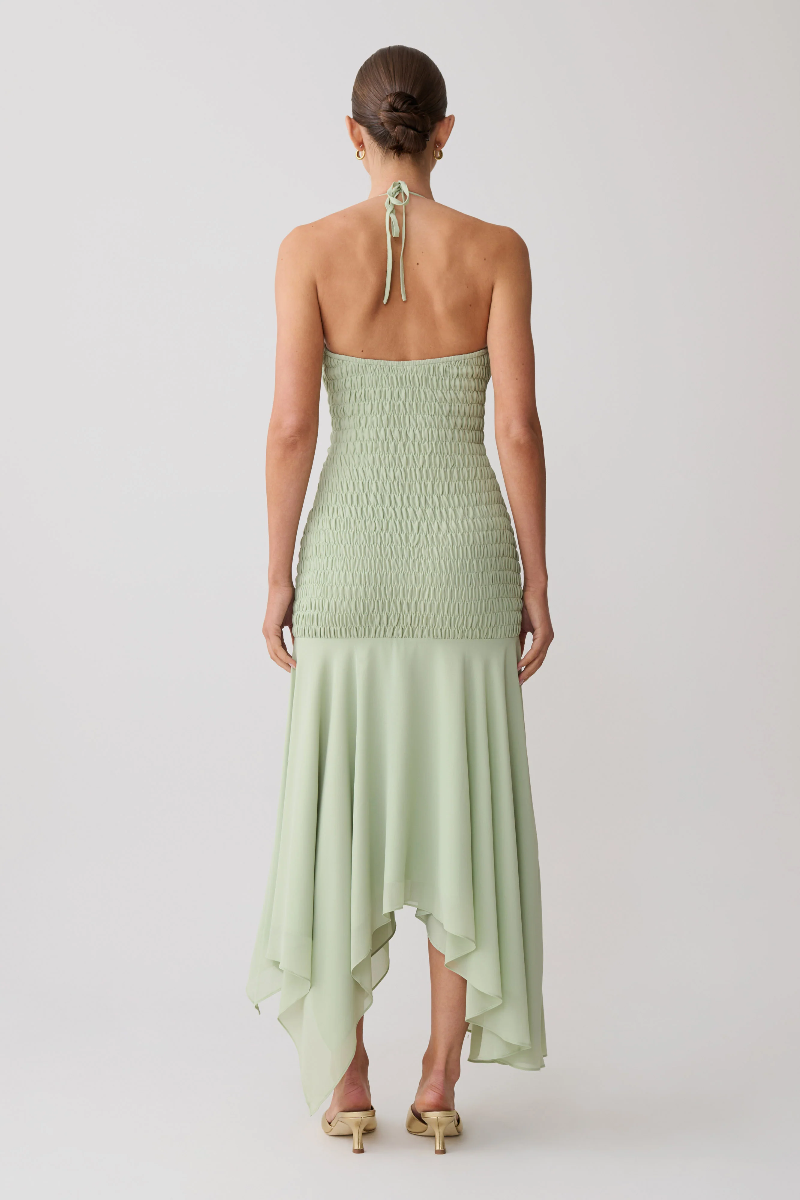 Evelyn Shirred Chiffon Maxi Dress - Sage - Image 3