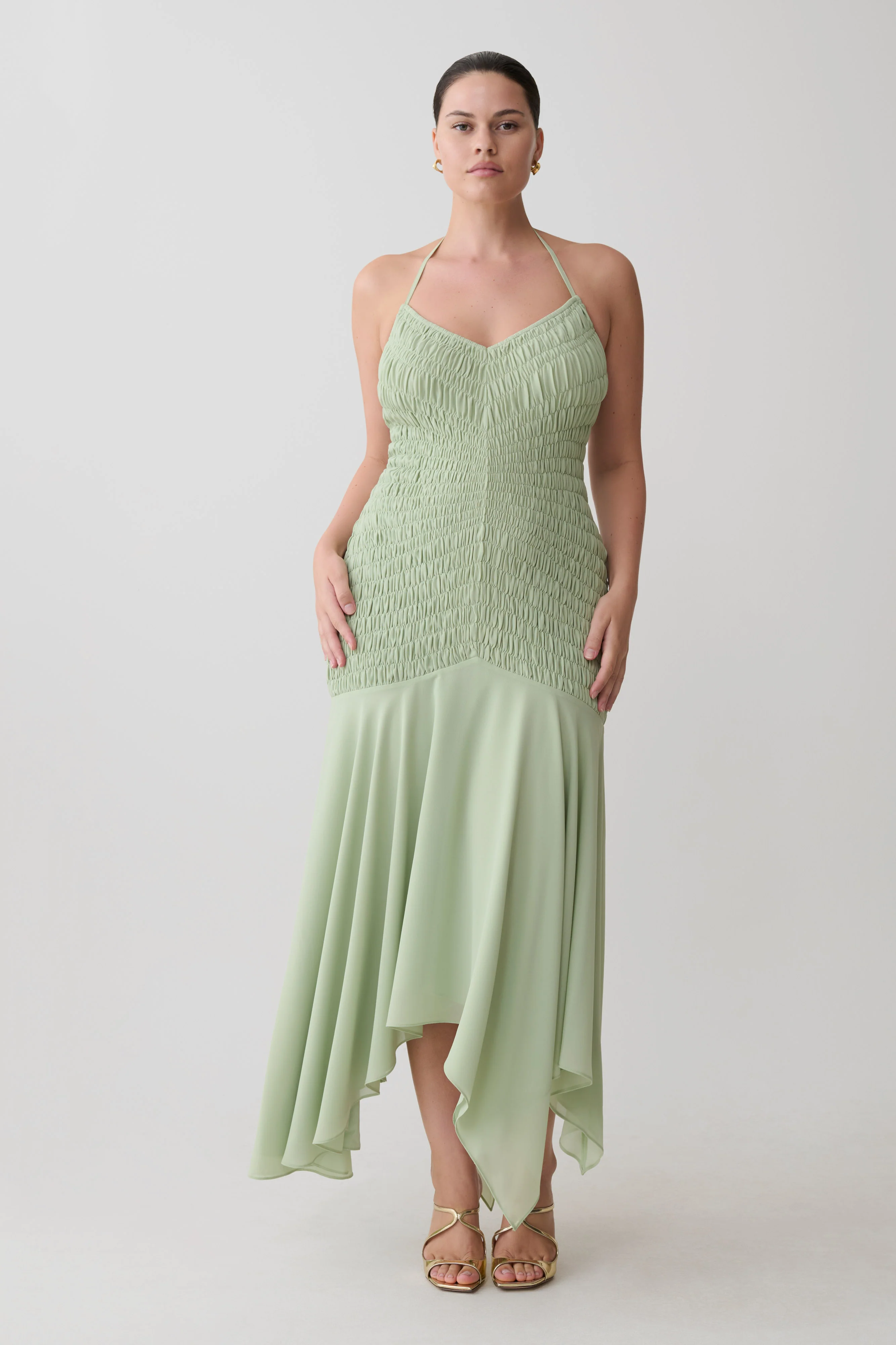Evelyn Shirred Chiffon Maxi Dress - Sage - Image 5