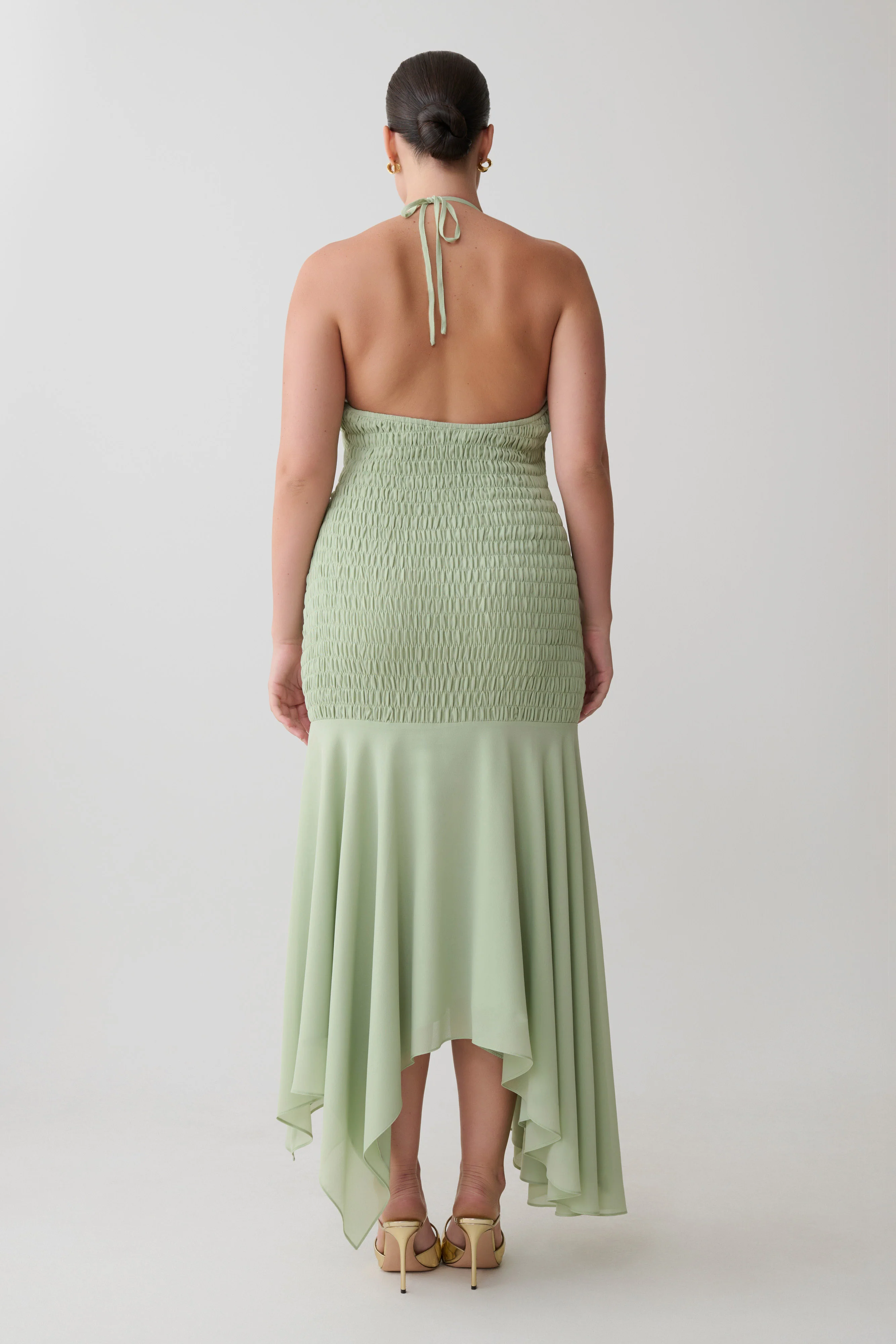Evelyn Shirred Chiffon Maxi Dress - Sage - Image 7