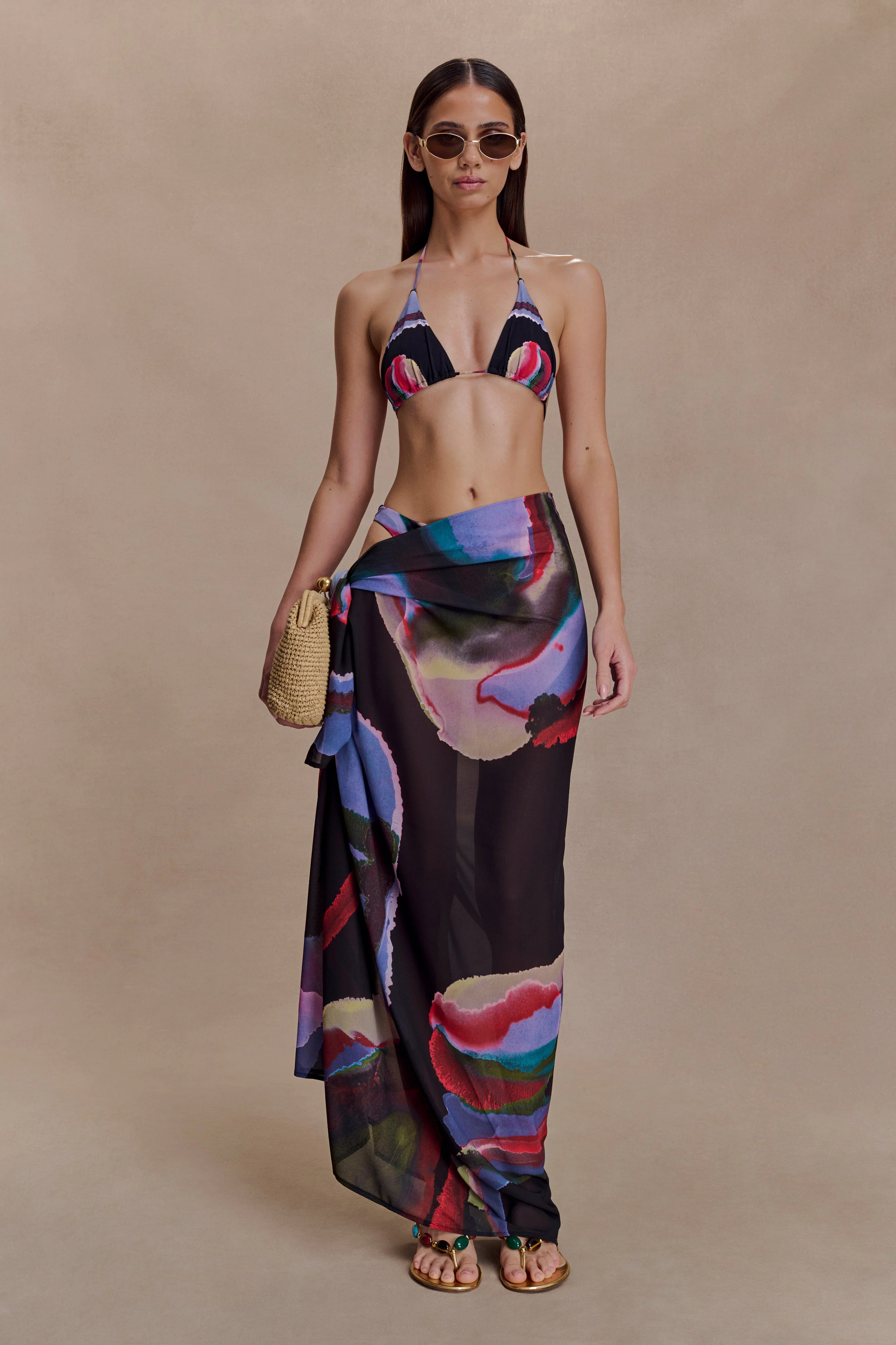Evie Chiffon Sarong - Multi Fluid Reverie Print - Image 3