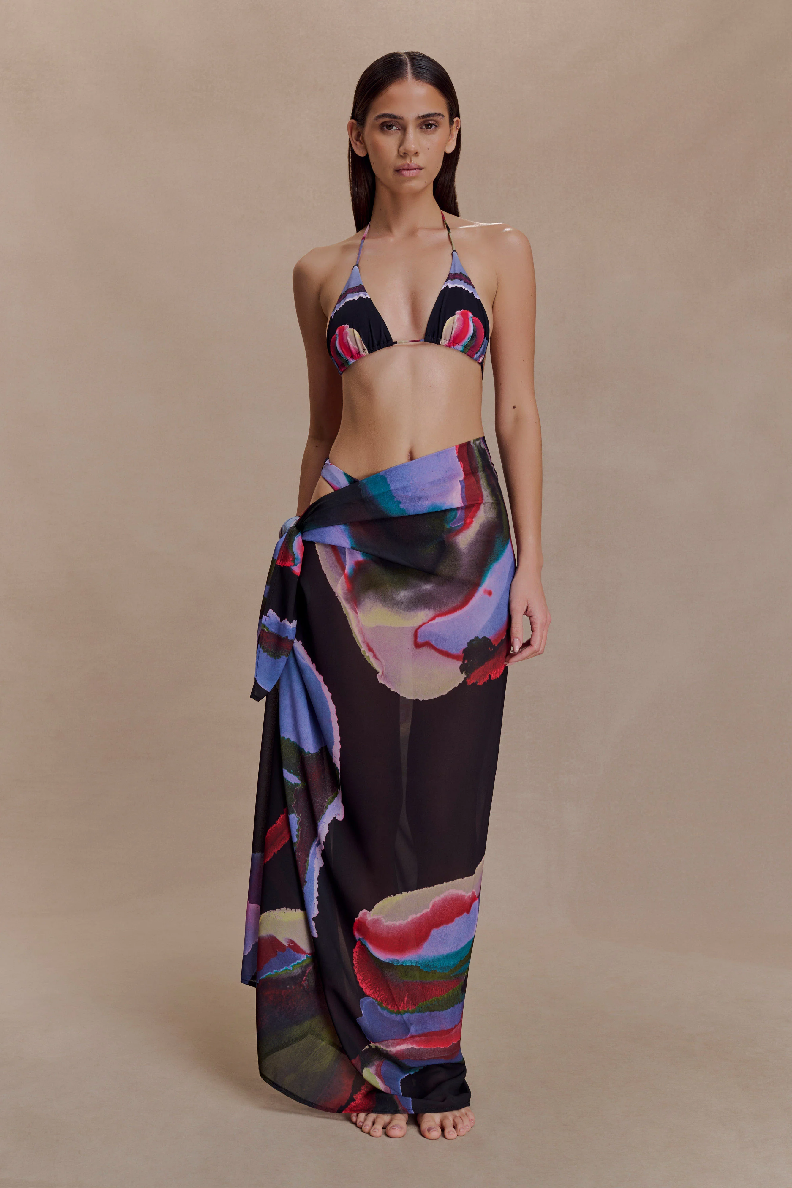 Evie Chiffon Sarong - Multi Fluid Reverie Print - Image 5