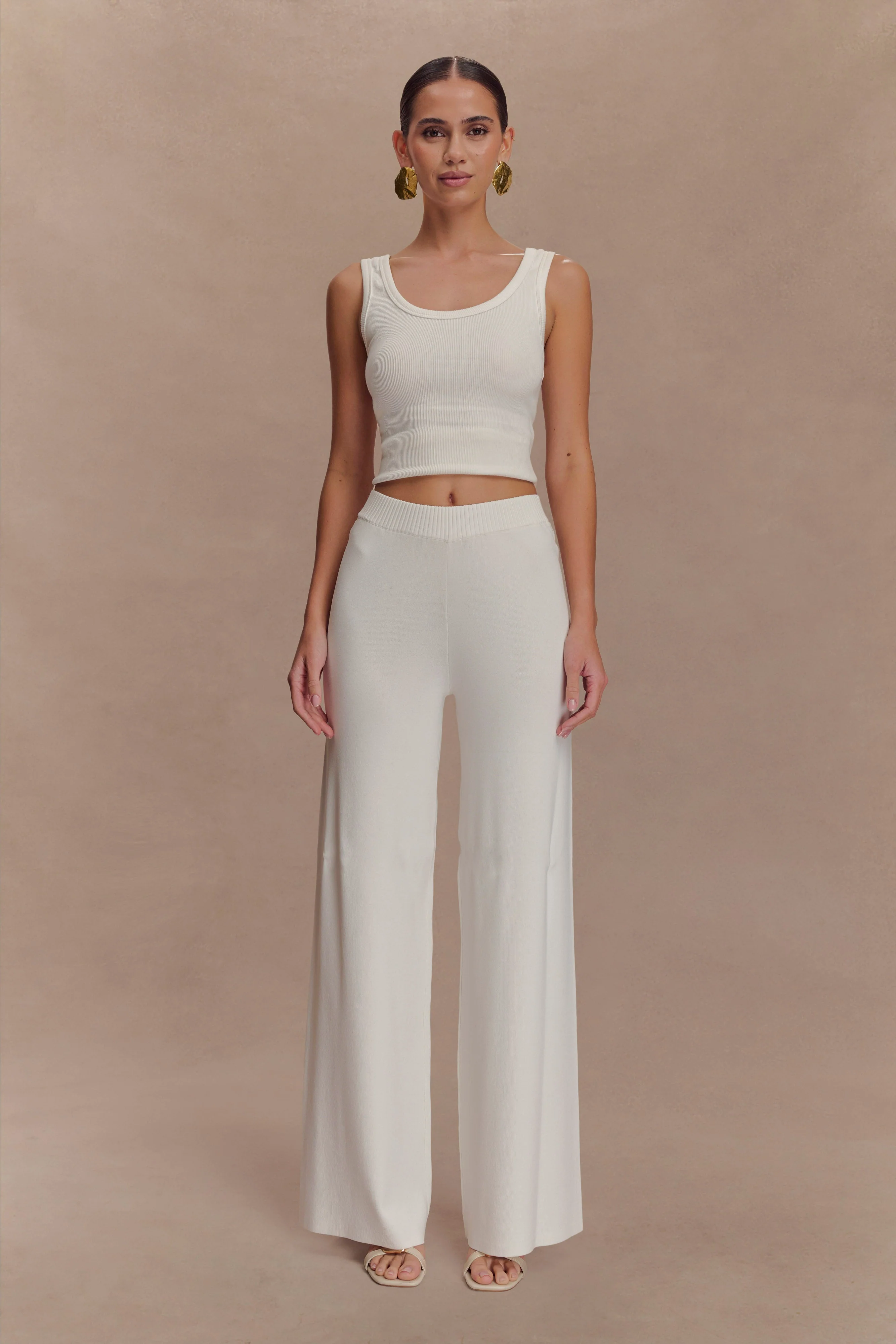 Fabiana Wide Leg Knit Pant - White - Image 6