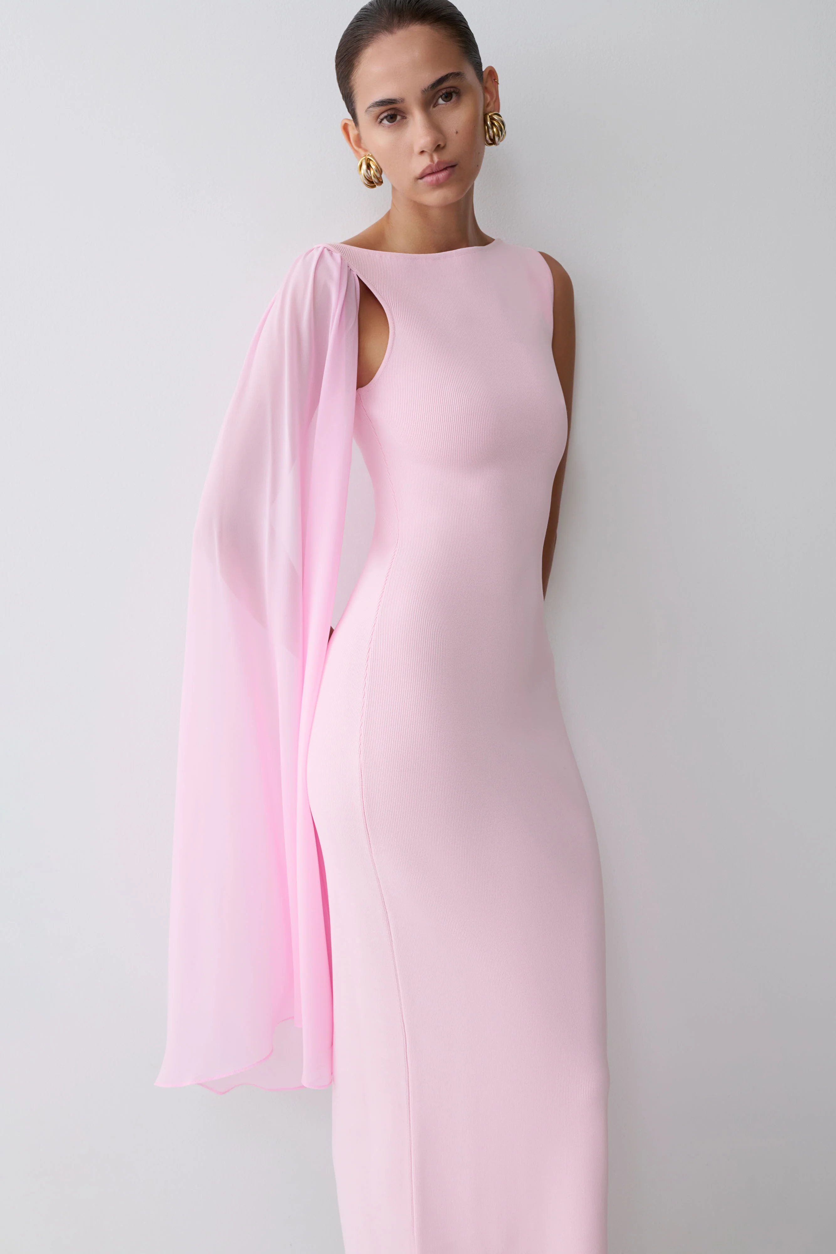 Farid Bandage Midi Dress With Chiffon - Baby Pink - Image 2