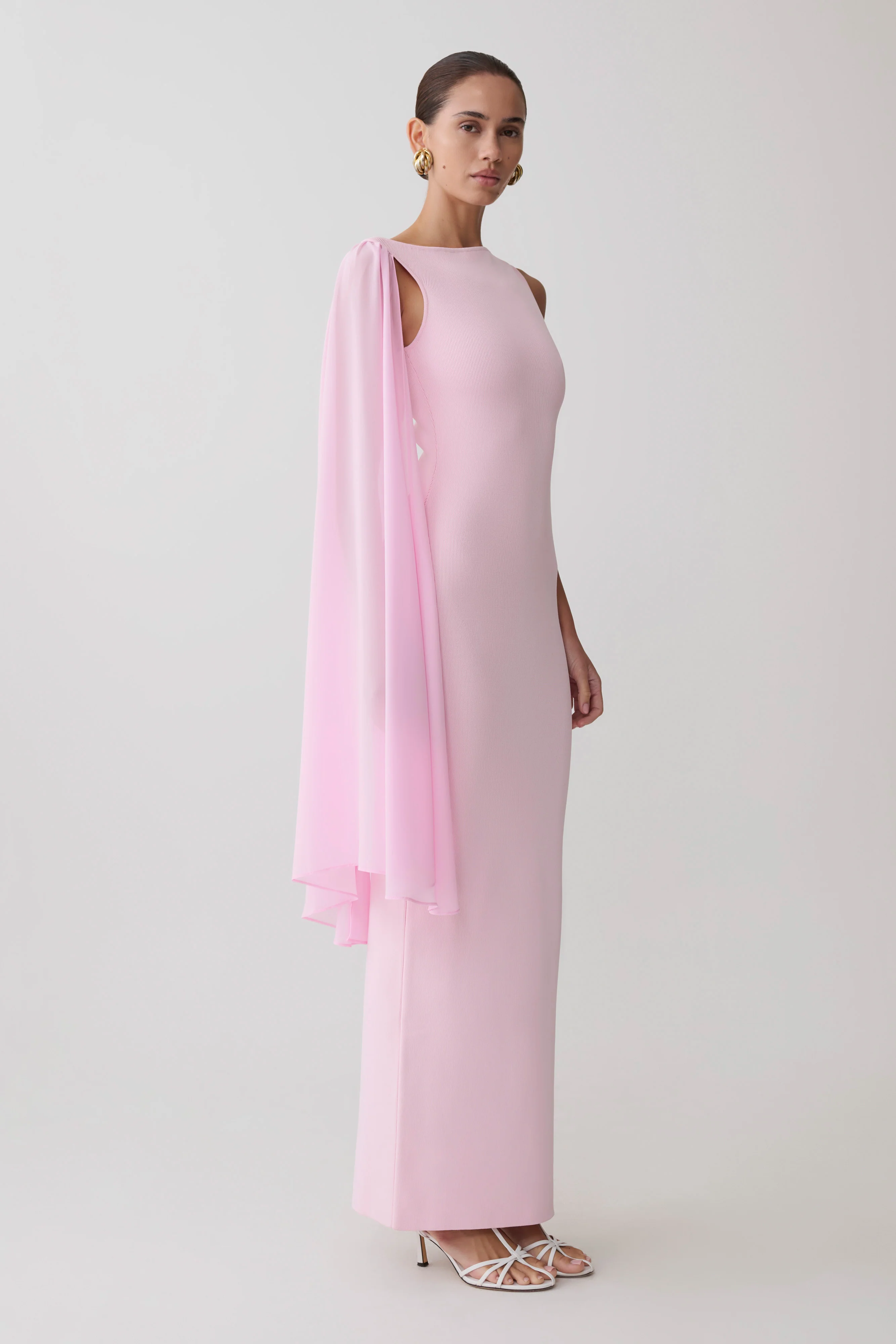 Farid Bandage Midi Dress With Chiffon - Baby Pink - Image 3