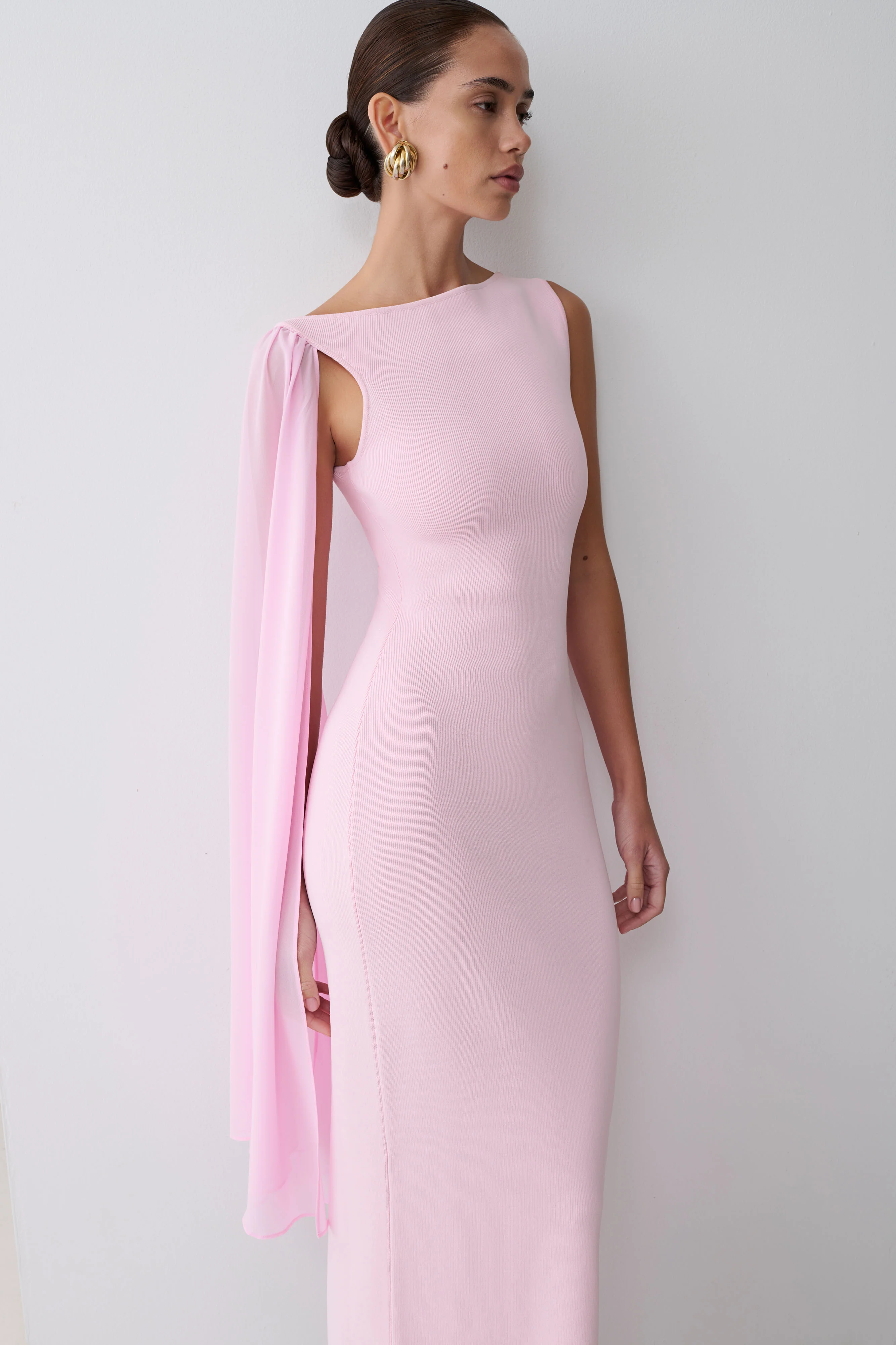 Farid Bandage Midi Dress With Chiffon - Baby Pink - Image 5
