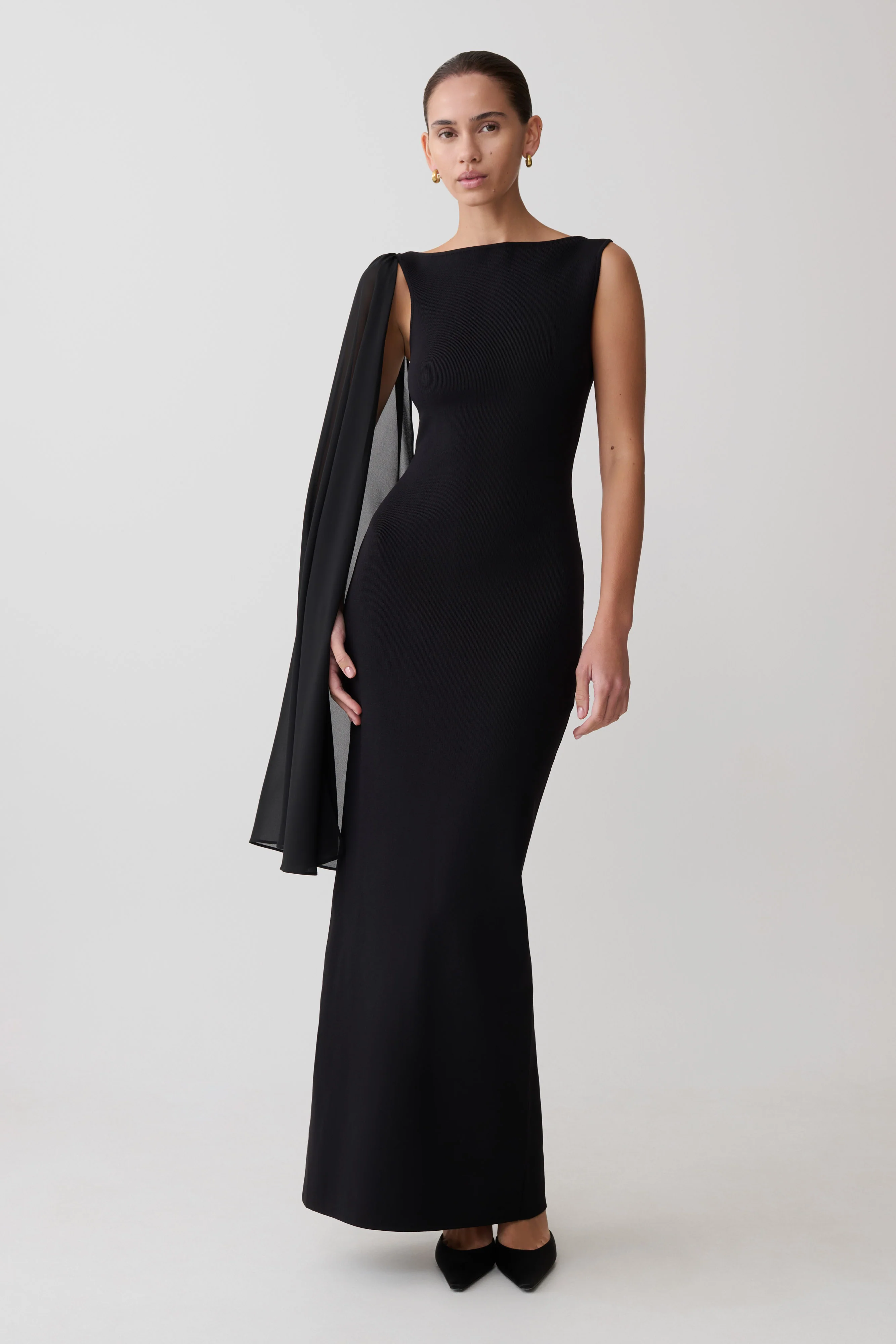 Farid Bandage Midi Dress With Chiffon - Black - Image 3