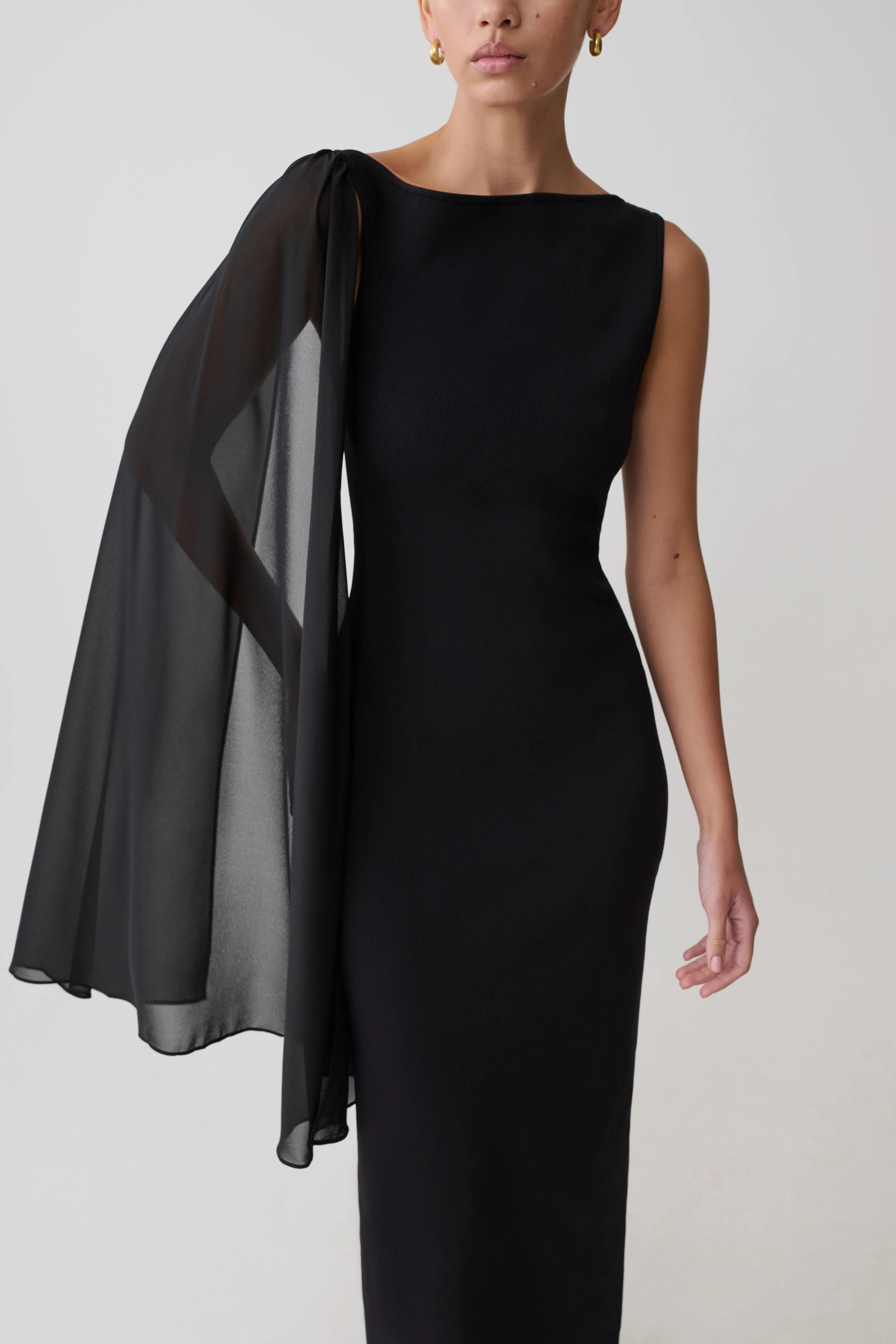 Farid Bandage Midi Dress With Chiffon - Black - Image 5