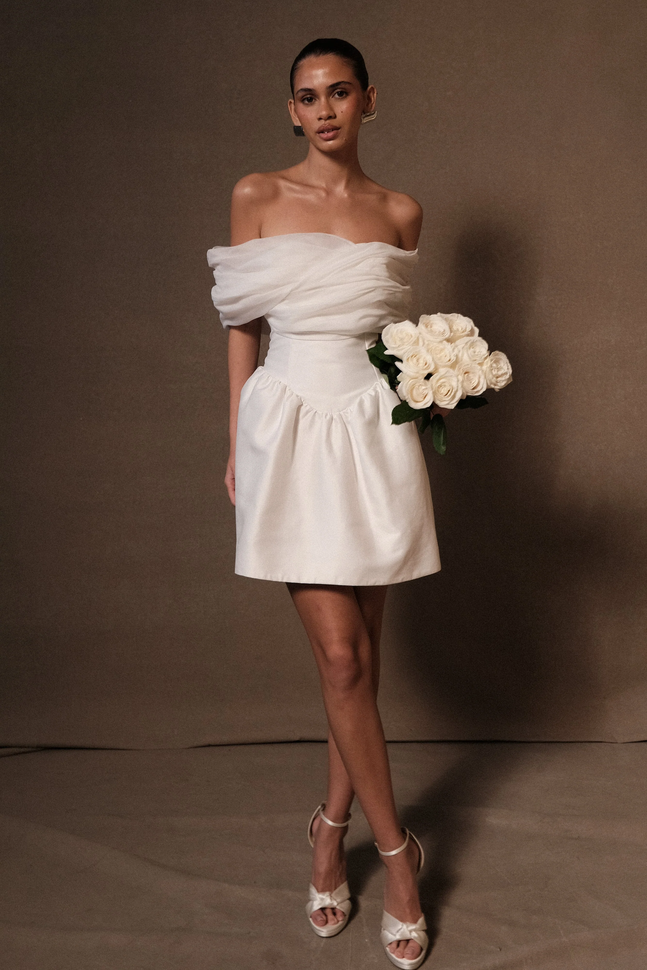 Farrah Structured Draped Mini Dress - White - Image 11