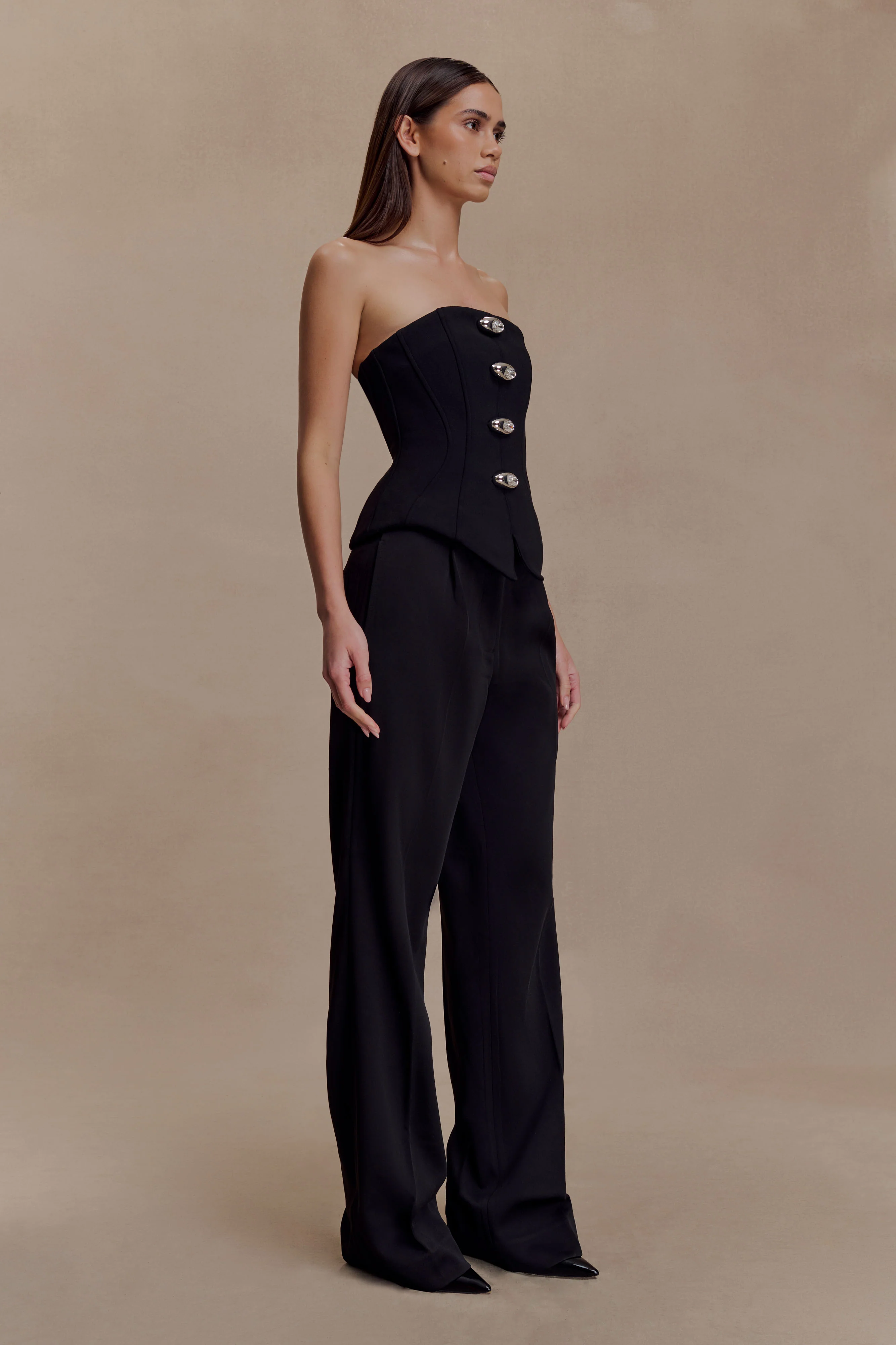 Fatima Satin Straight Leg Pant - Black - Image 3