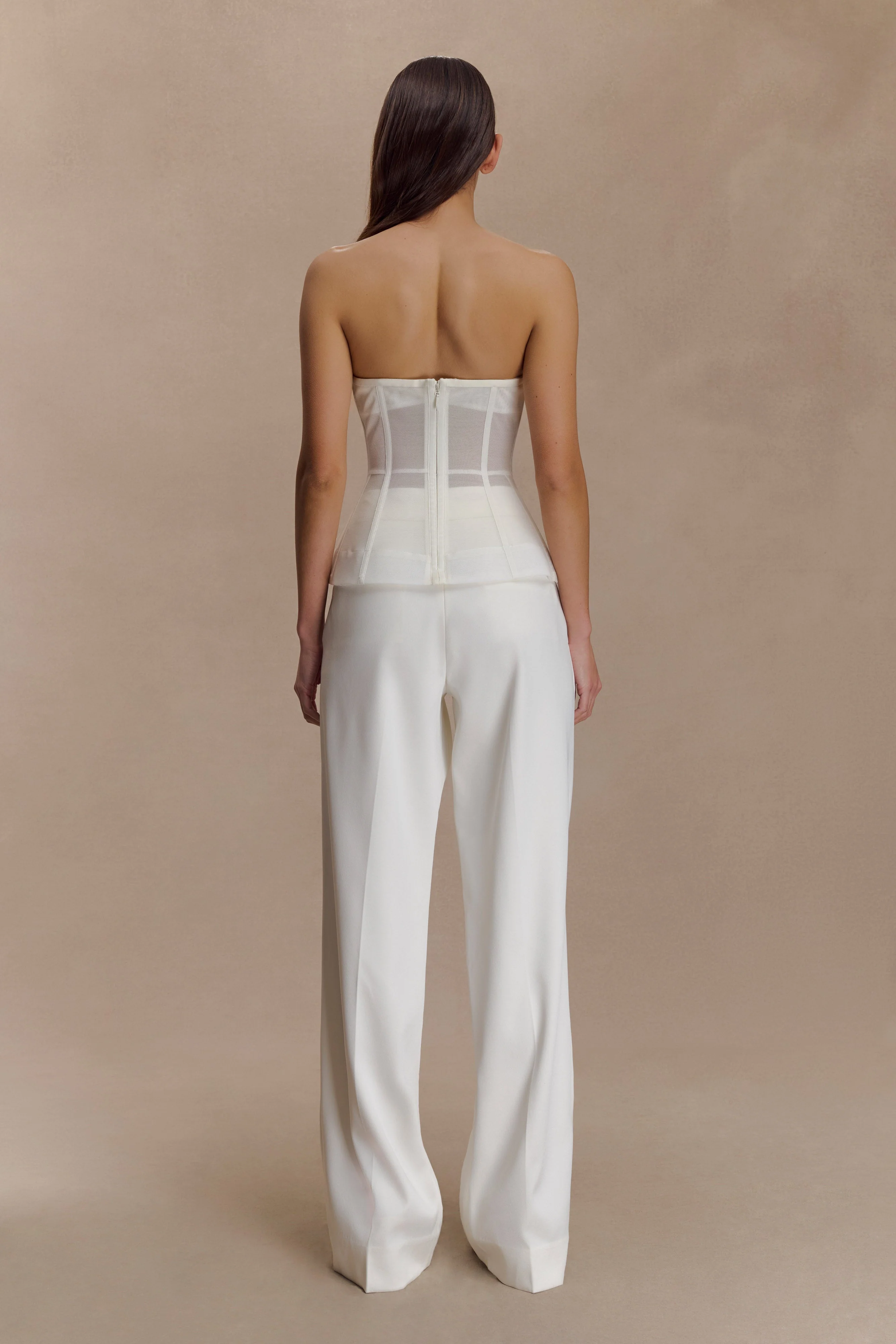 Fatima Satin Straight Leg Pant - White - Image 2