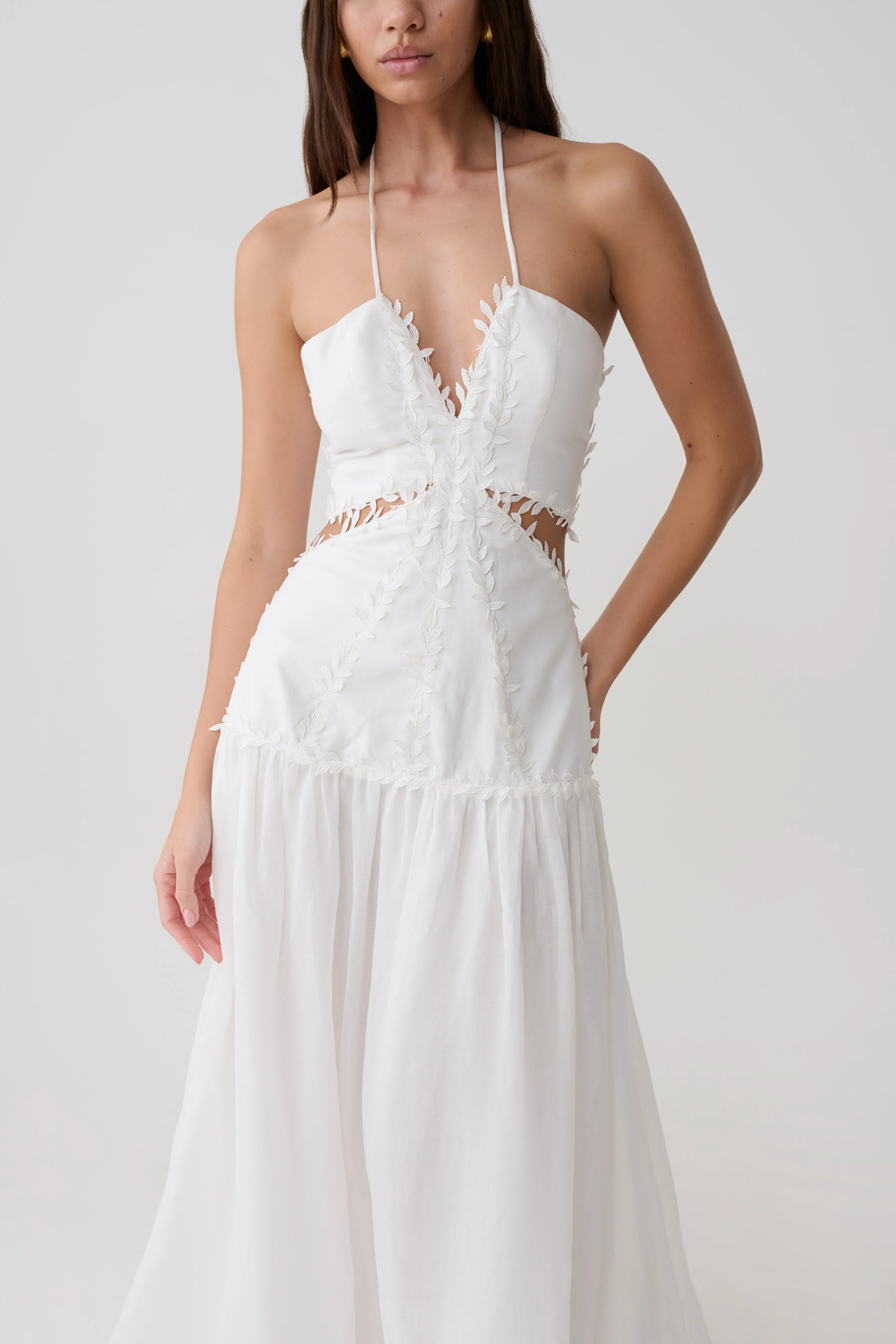 Fiona Linen Halter Maxi Dress - White - Image 3