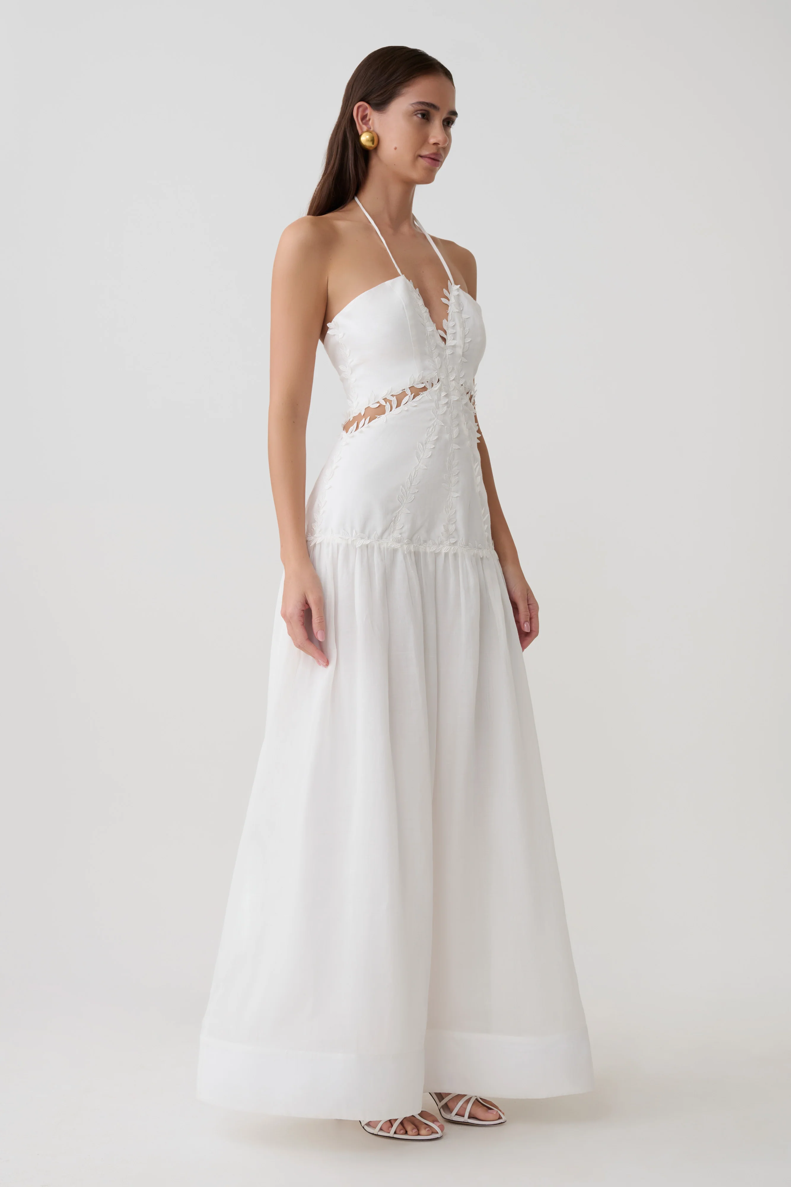 Fiona Linen Halter Maxi Dress - White - Image 4