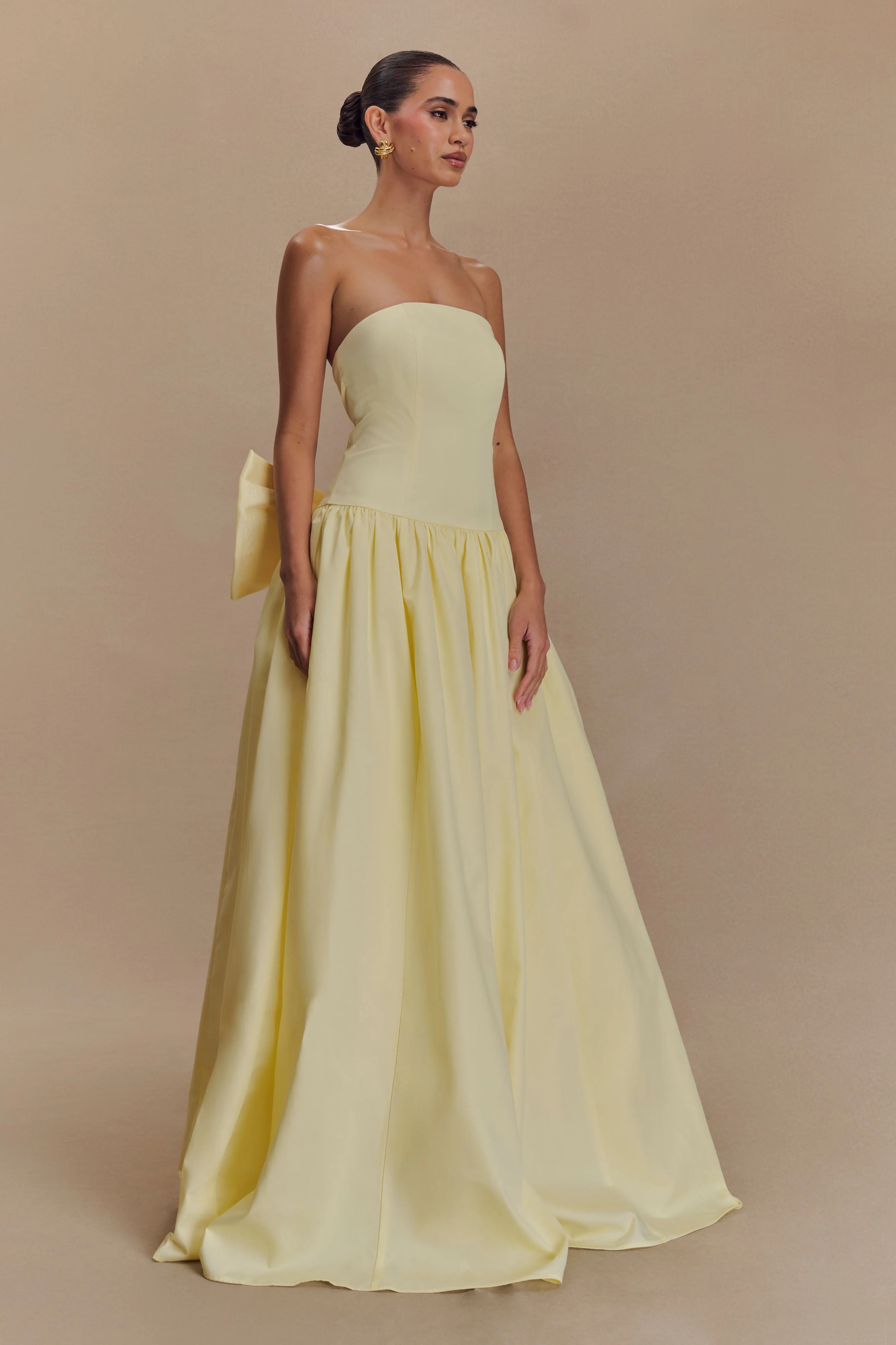 Frances Strapless Bow Maxi Dress - Lemon - Image 3
