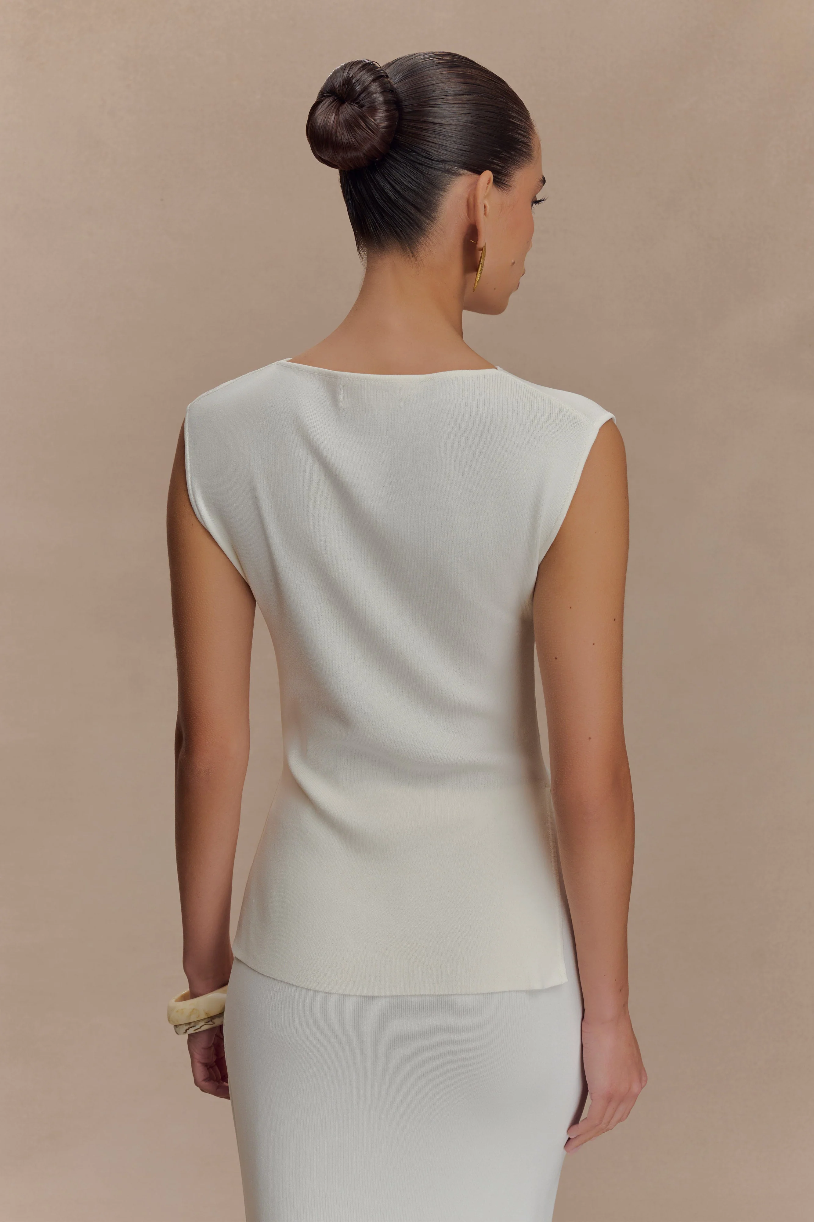 Francisca Cowl Neck Knit Top - White - Image 2