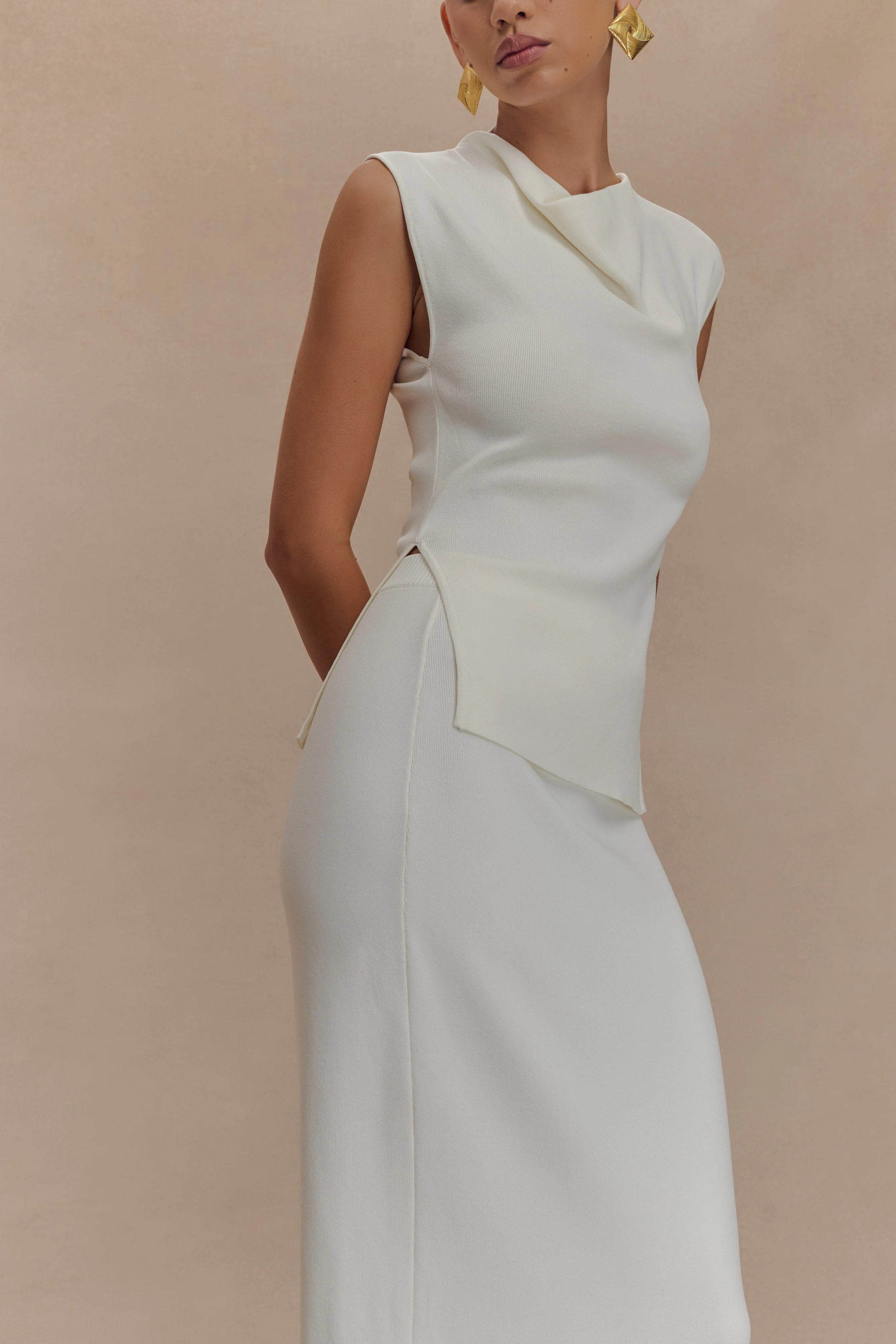 Francisca Cowl Neck Knit Top - White - Image 3