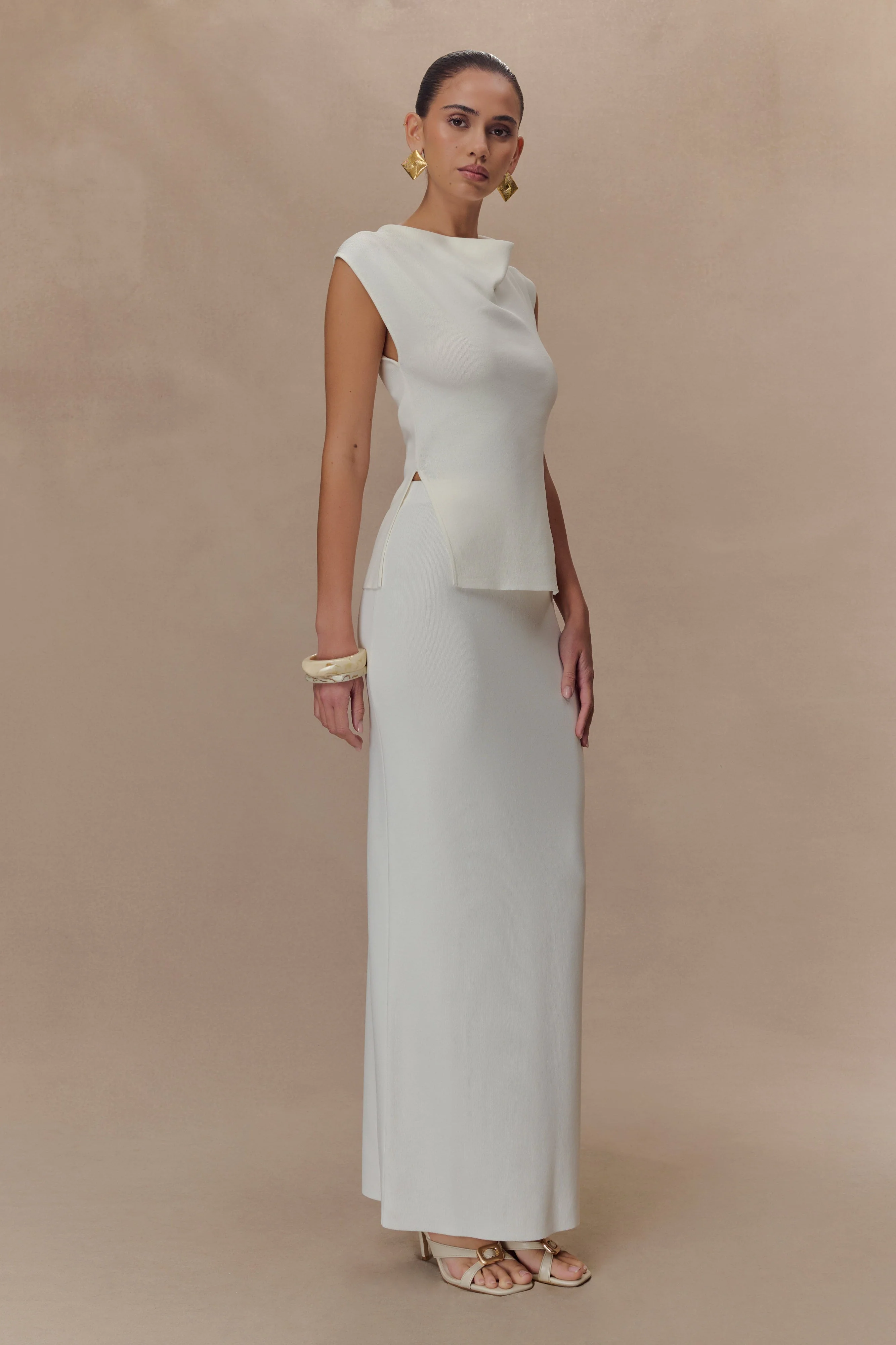 Francisca Cowl Neck Knit Top - White - Image 4