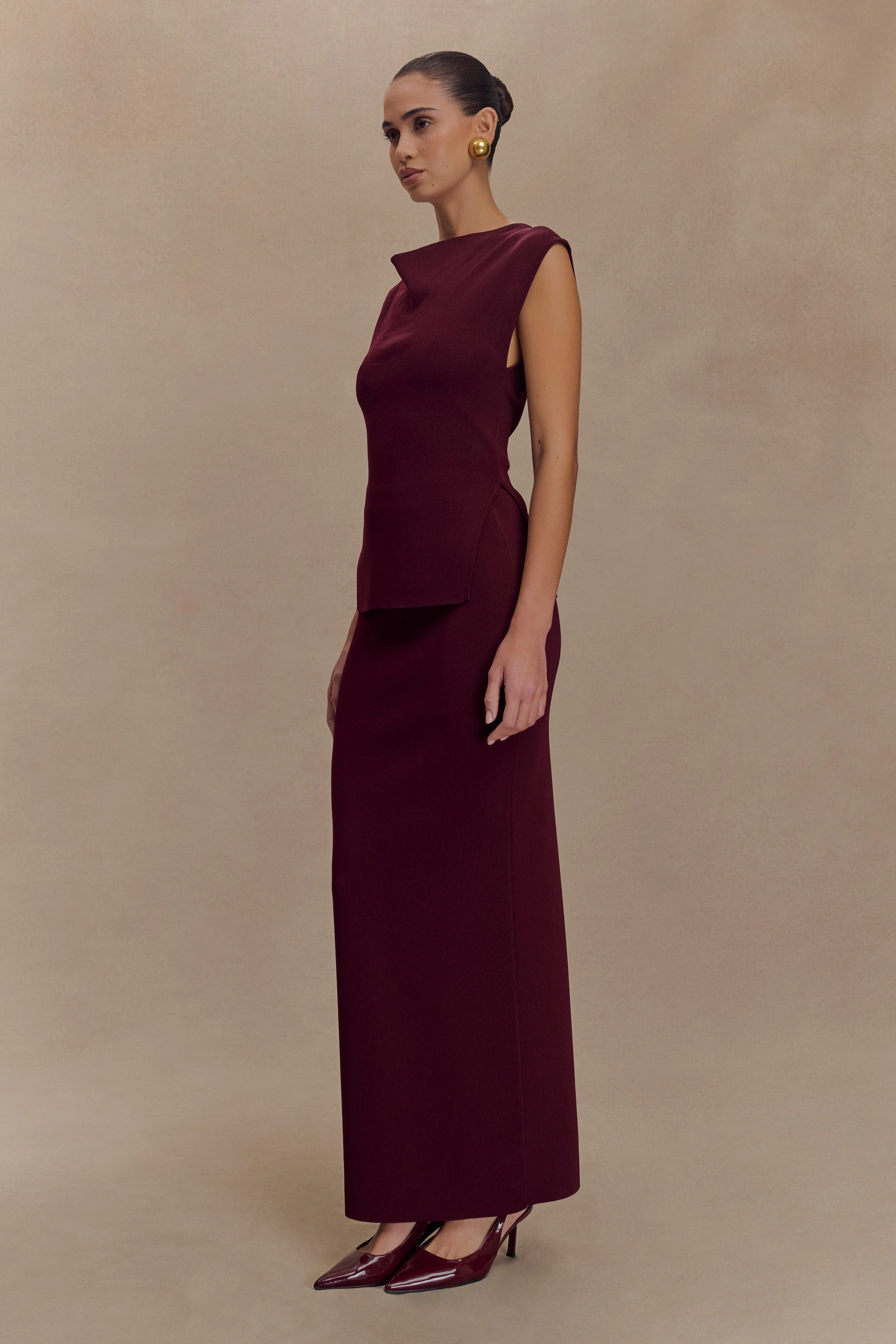 Francisca Mid Rise Knit Maxi Skirt - Merlot - Image 5