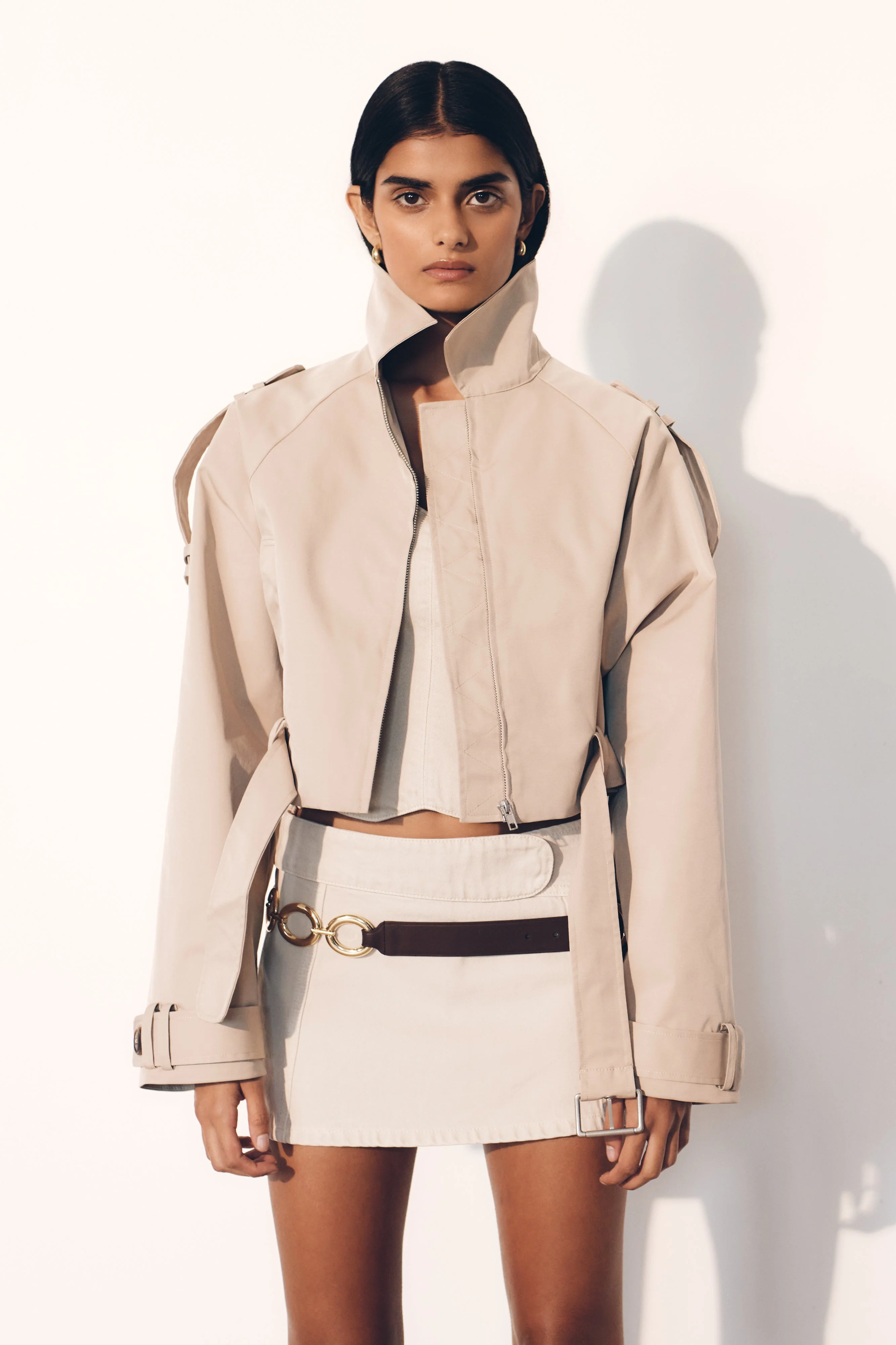 Frank Cropped Collared Jacket - Camel - Image 2