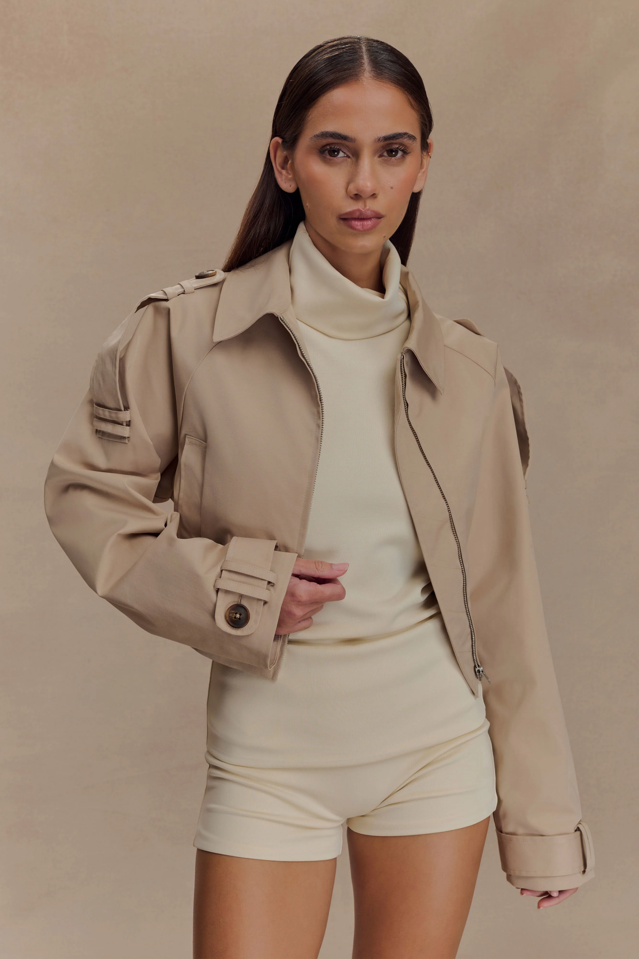 Frank Cropped Collared Jacket - Camel - Image 4