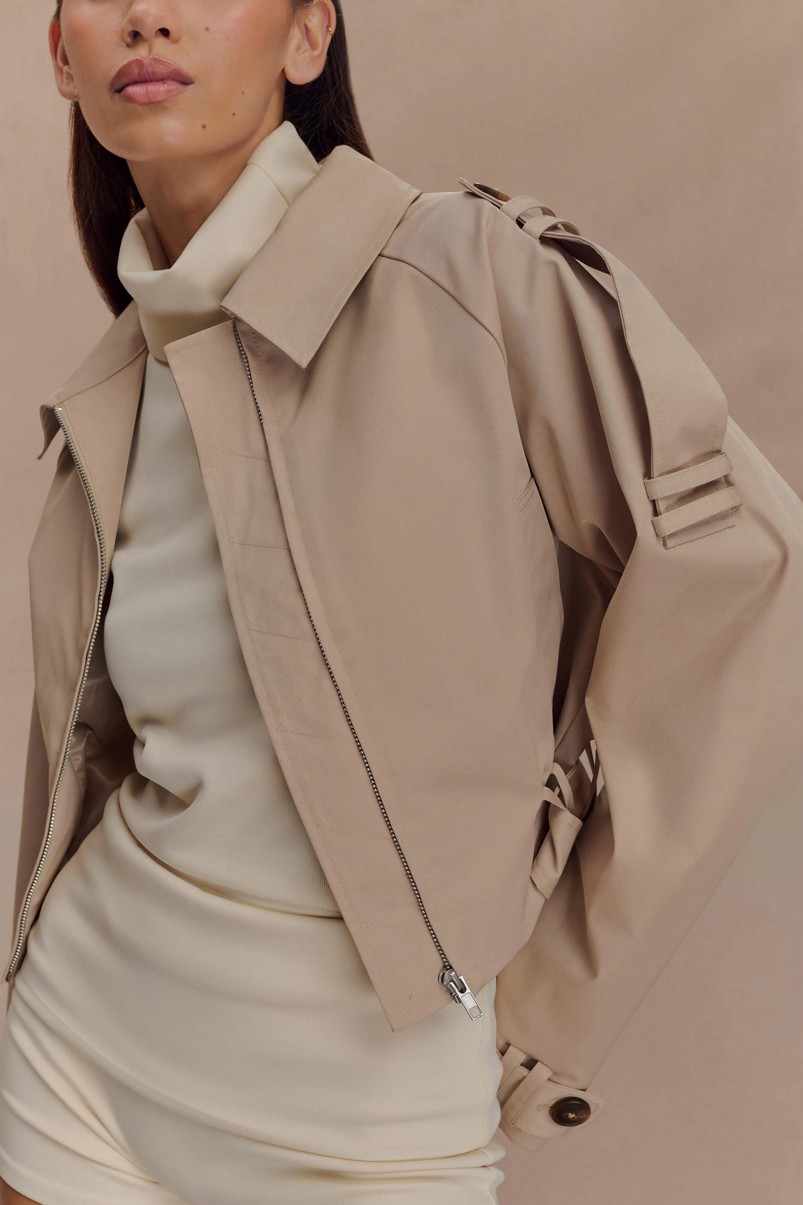 Frank Cropped Collared Jacket - Camel - Image 5