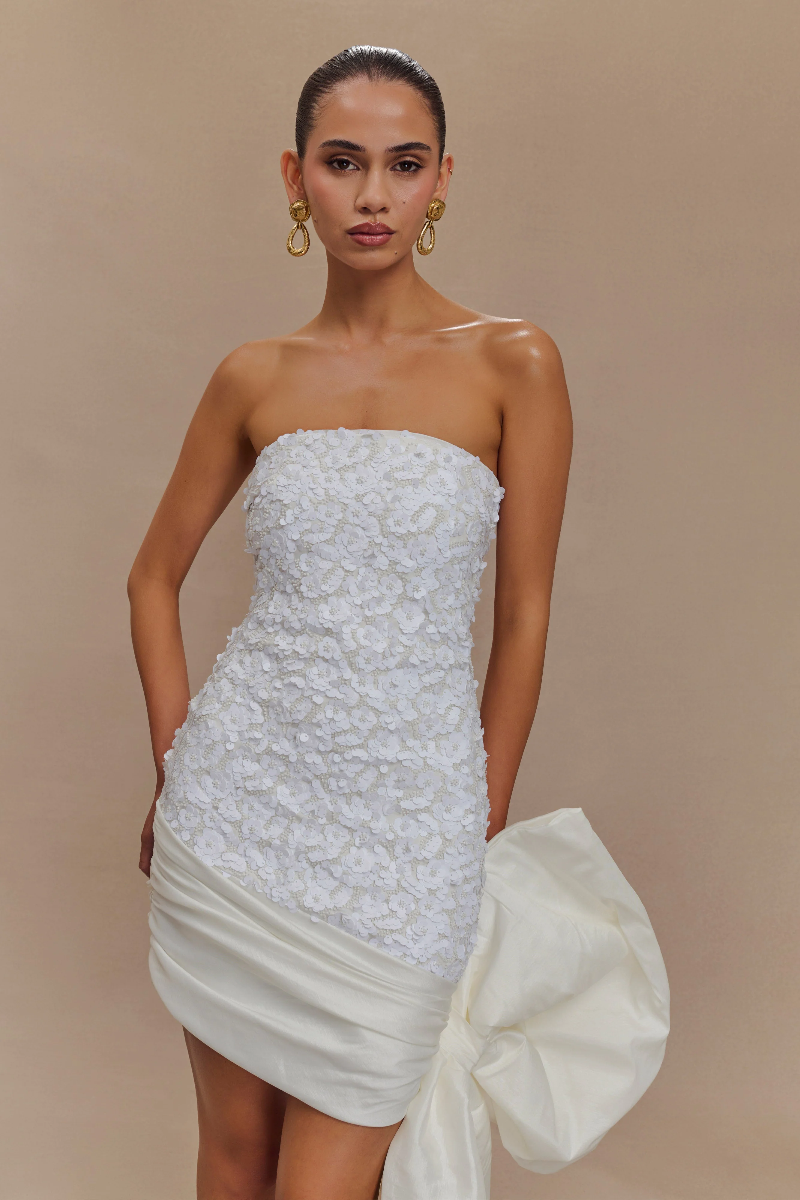 Franka Strapless Bow Mini Dress - White - Image 5