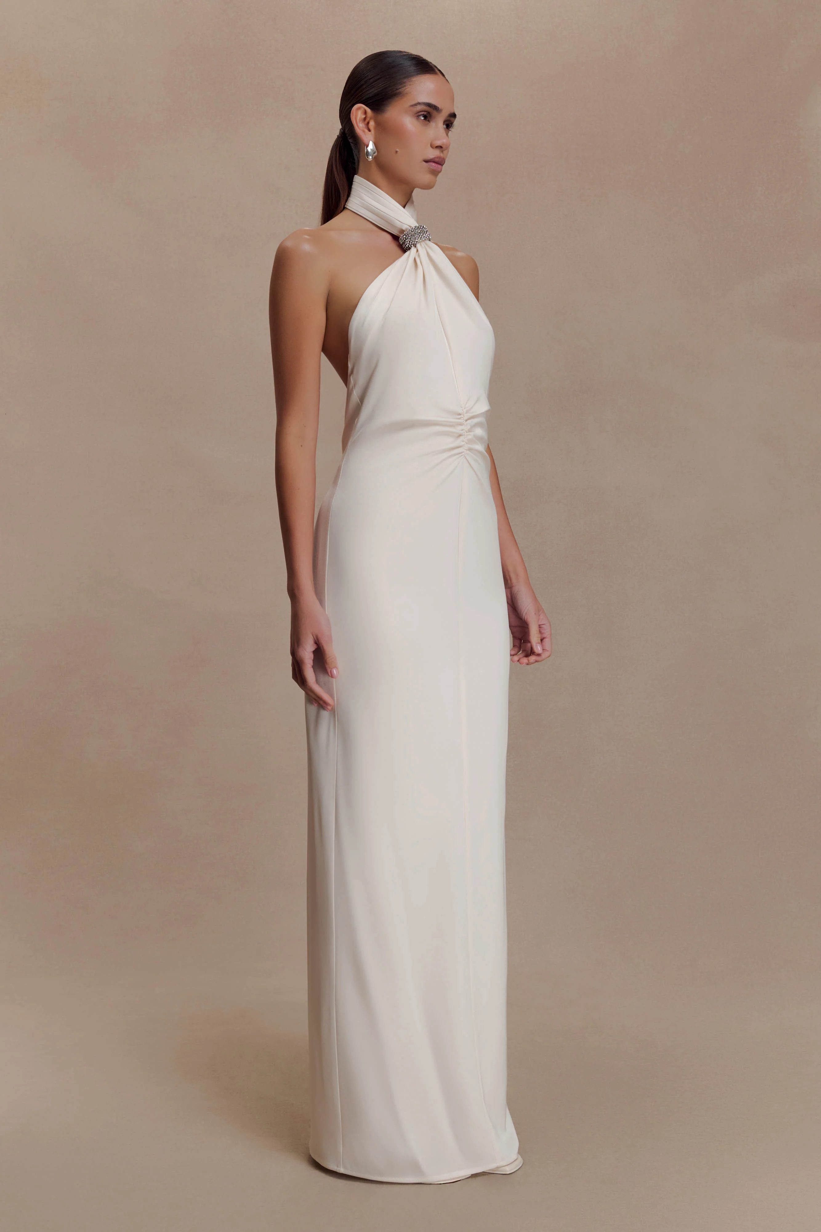 Freja Halter Maxi Dress With Hardware - Blush Ivory - Image 3