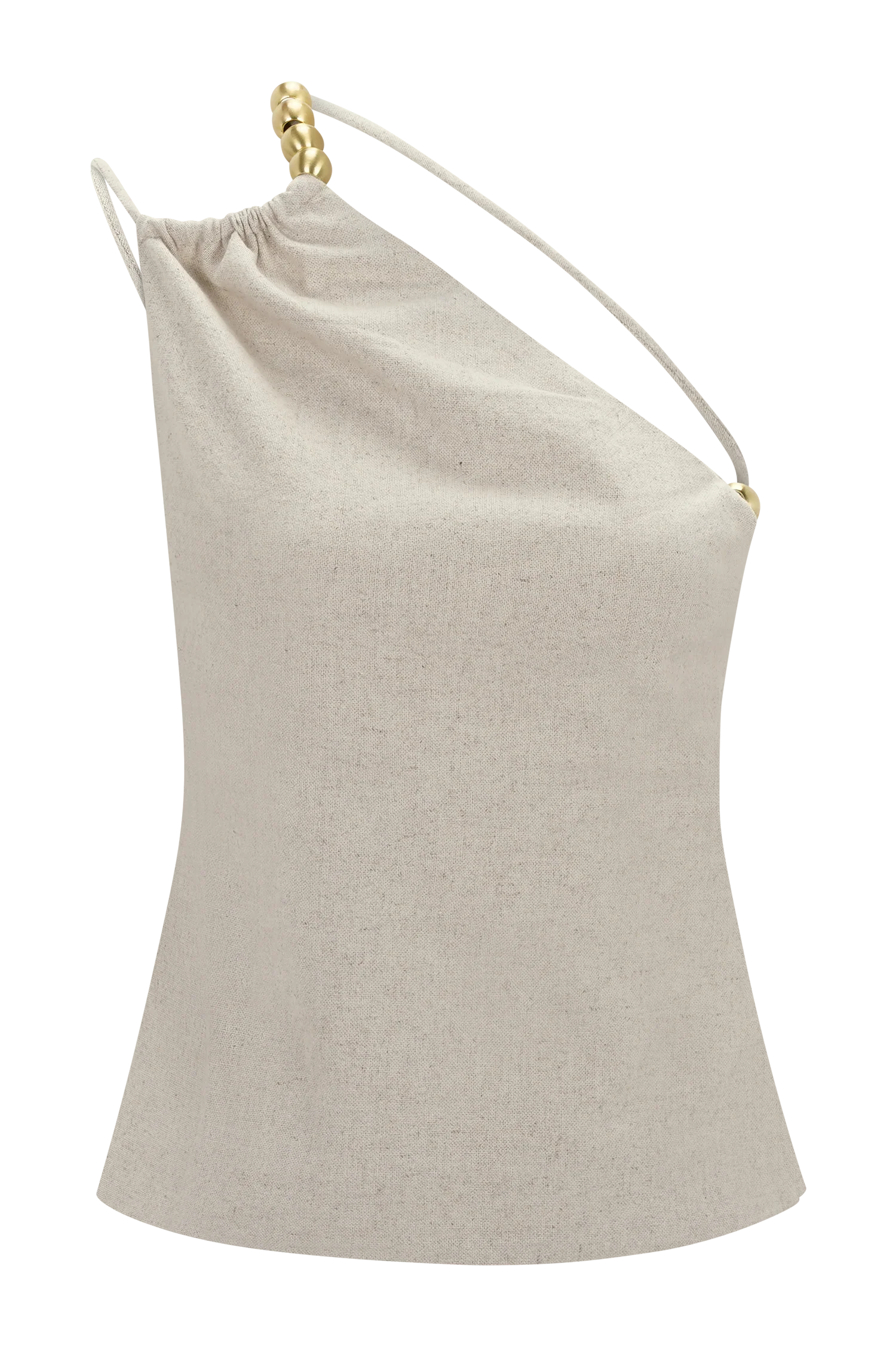 Gabby Asymmetrical Neckline Linen Beaded Top - Natural - Image 9